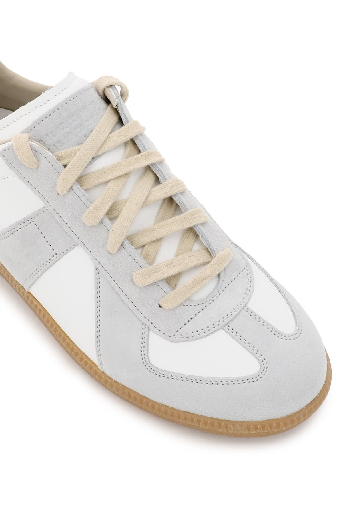 Shop Maison Margiela Replica Leather Sneakers In White/grey