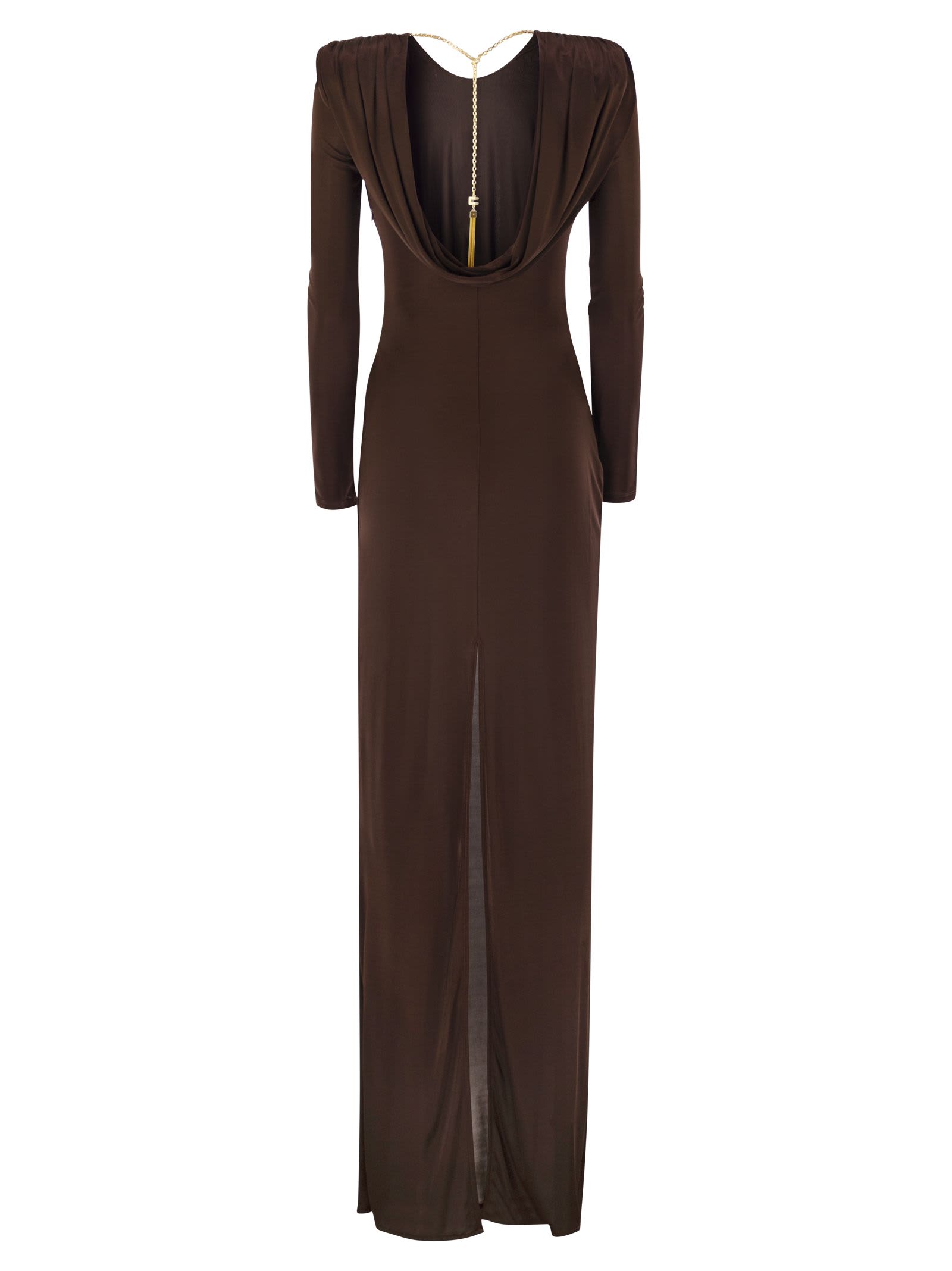 Elisabetta Franchi Red Carpet Dress In Shiny Viscose Jersey In Brown