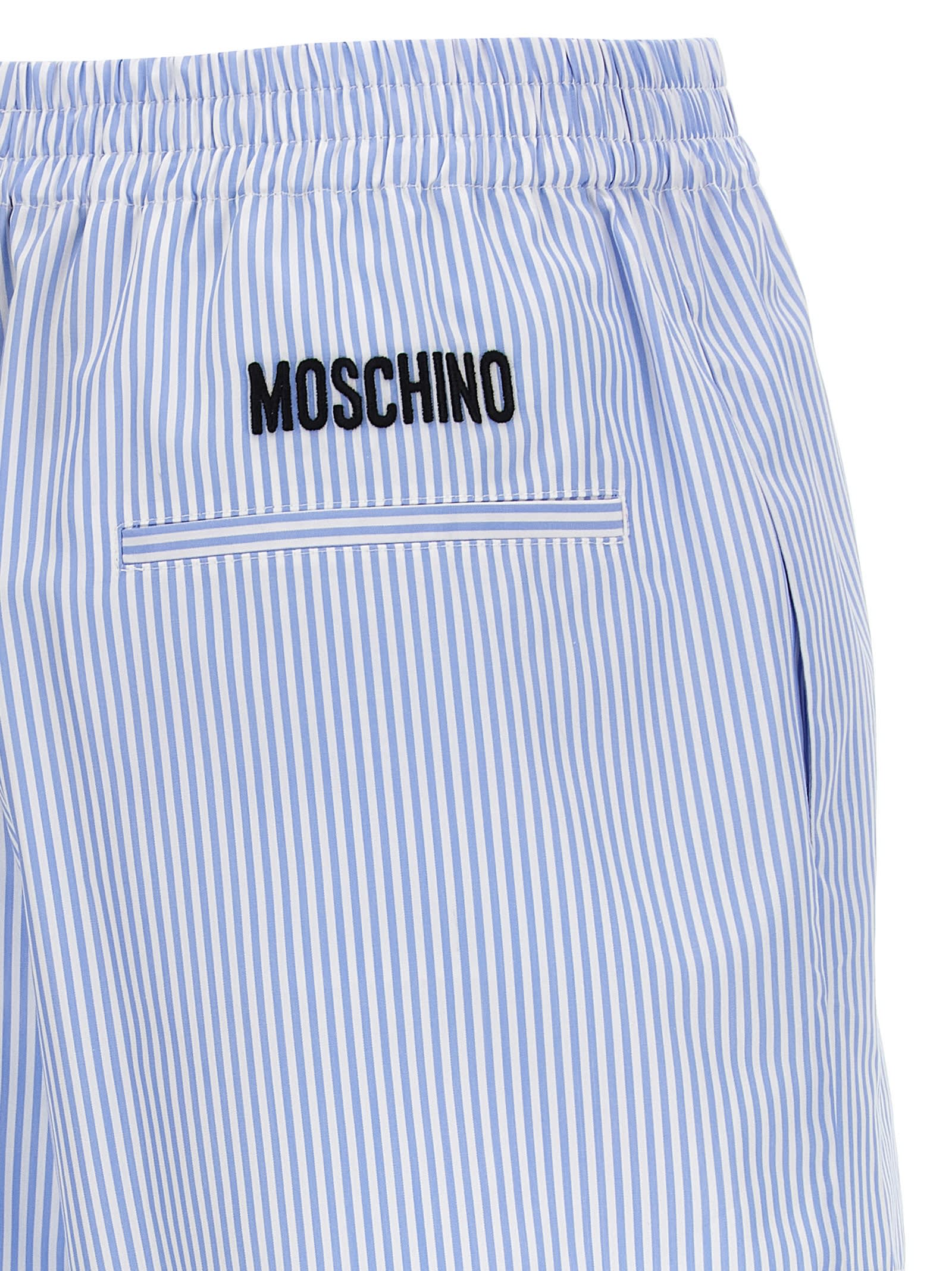 Moschino Striped Cotton Poplin Boxer Shorts In Blue/white