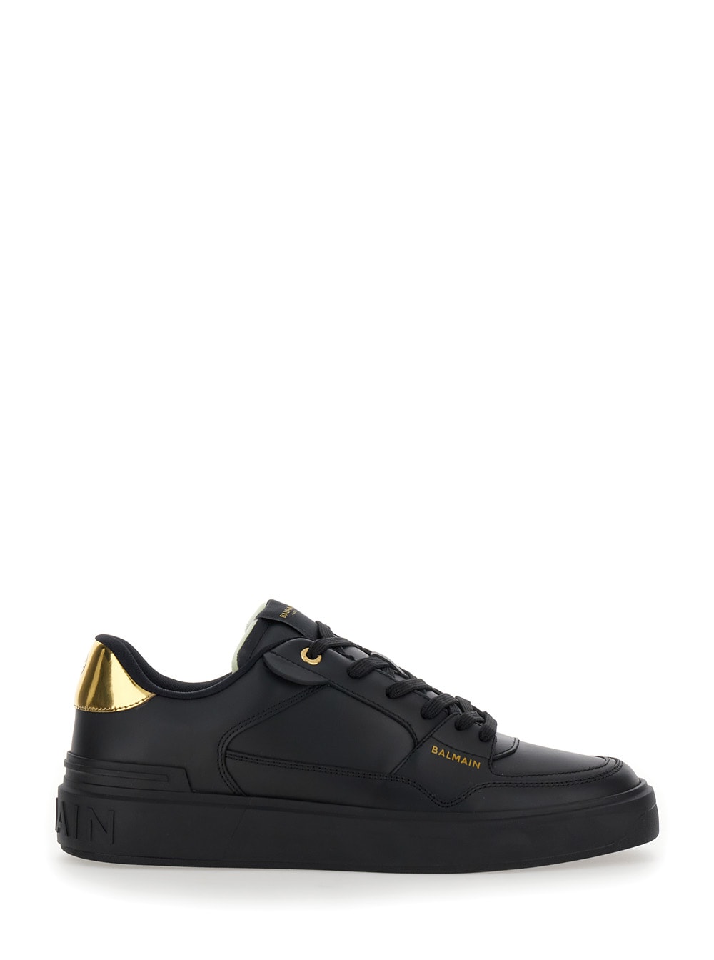 Shop Balmain B-court Flip Sneakers With Logo Lettering In Leather Man In Black