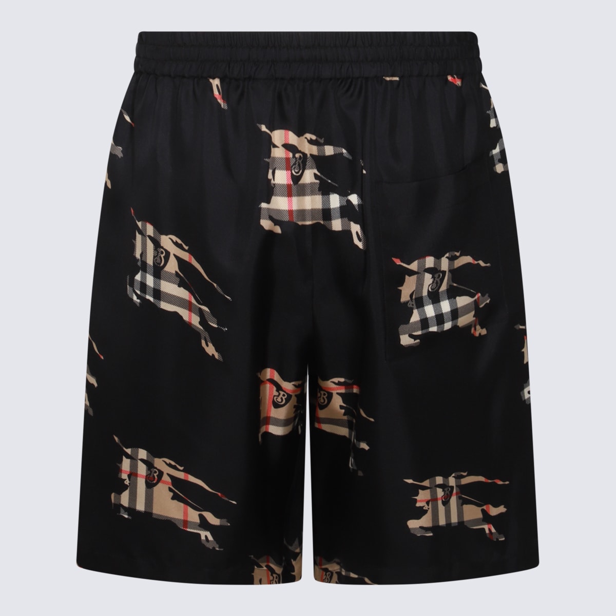 Shop Burberry Black And Beige Silk Shorts