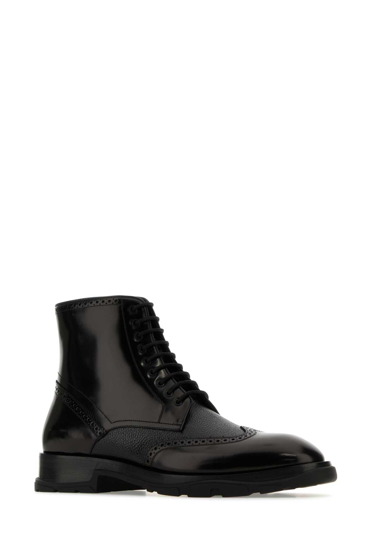 ALEXANDER MCQUEEN BLACK LEATHER ANKLE BOOTS
