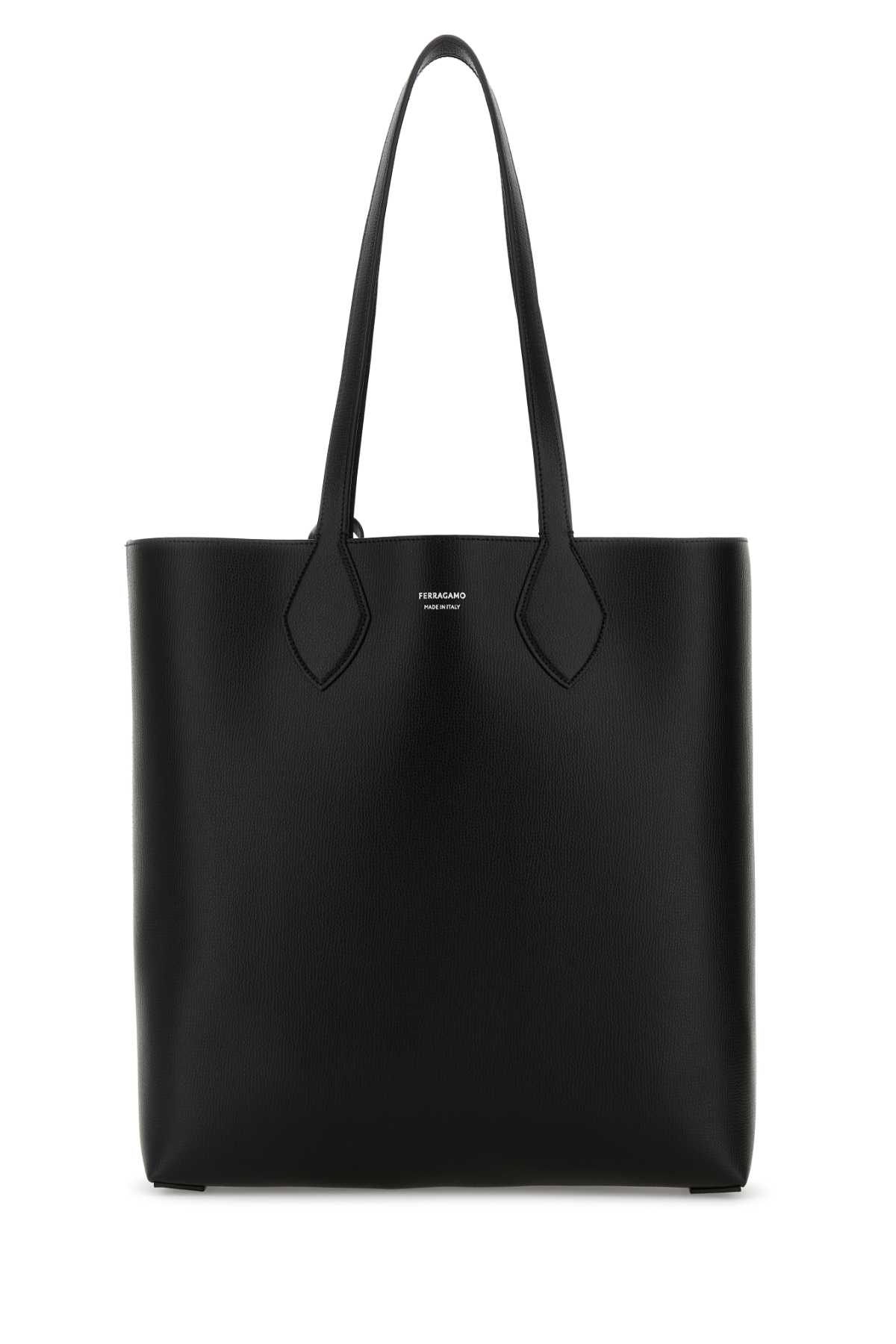 Ferragamo Leather Shopping Bag Double Handles In Black