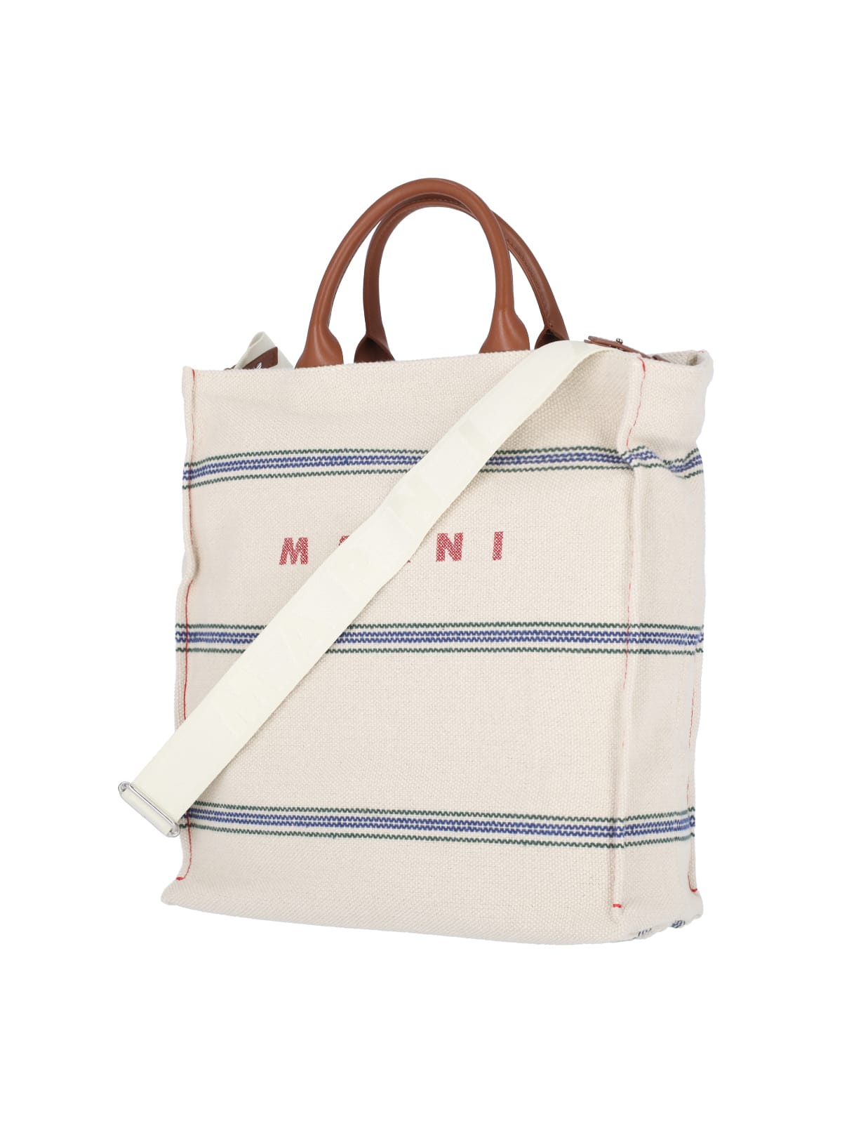 Shop Marni Logo Tote Bag In Crema