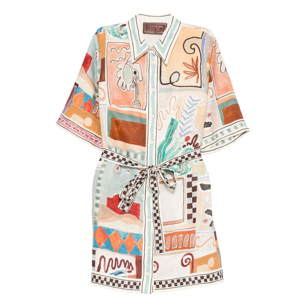 Alemais Michelle Printed Belted Linen Mini Shirt Dress In Multi