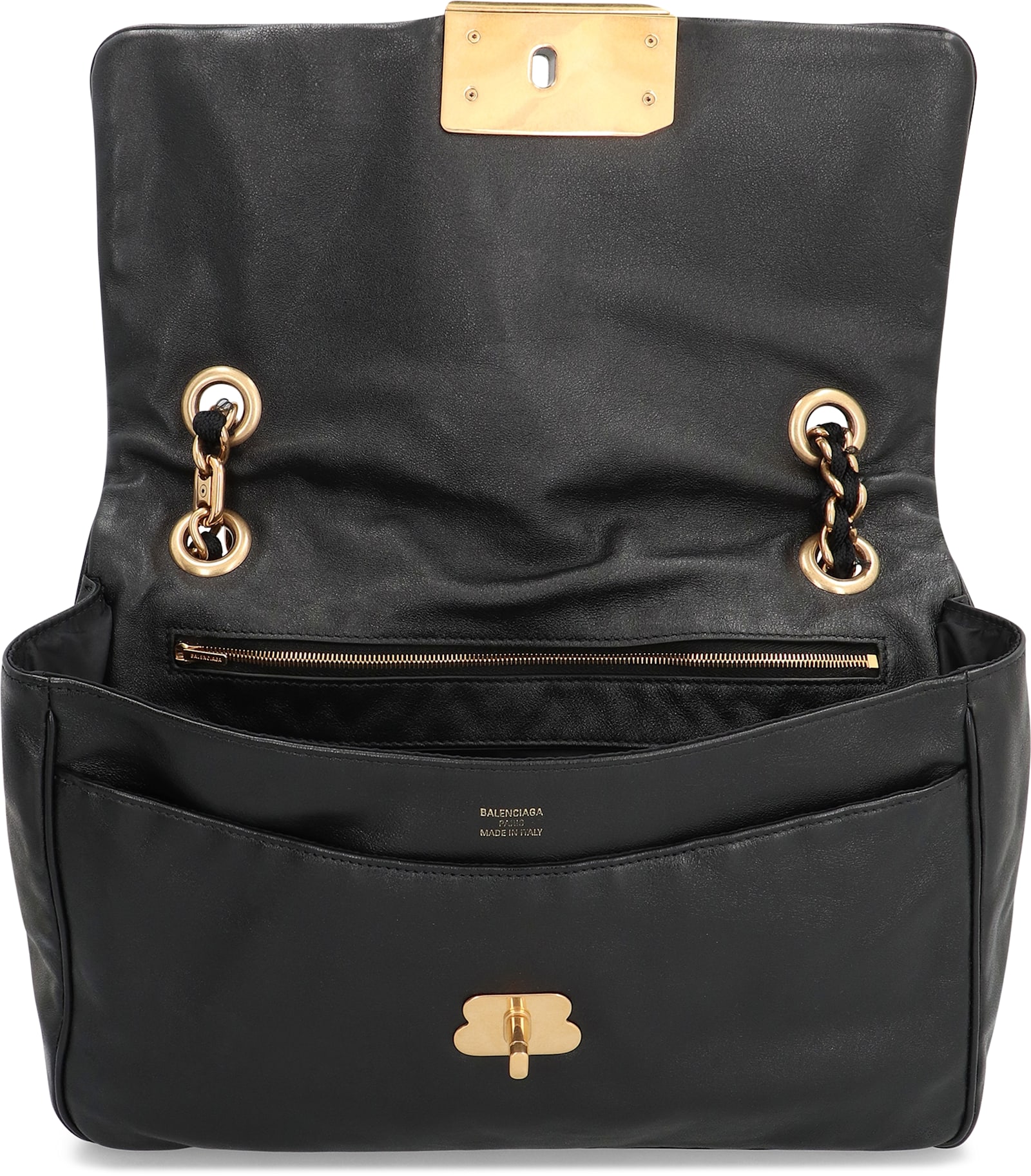 Balenciaga Modu Flap Leather Shoulder Bag In Black