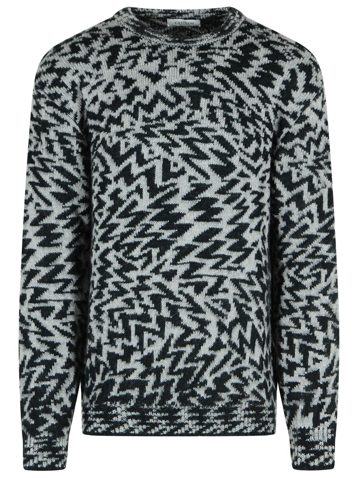 Laneus Wool Blend Sweater Abstract Pattern Design In Gray