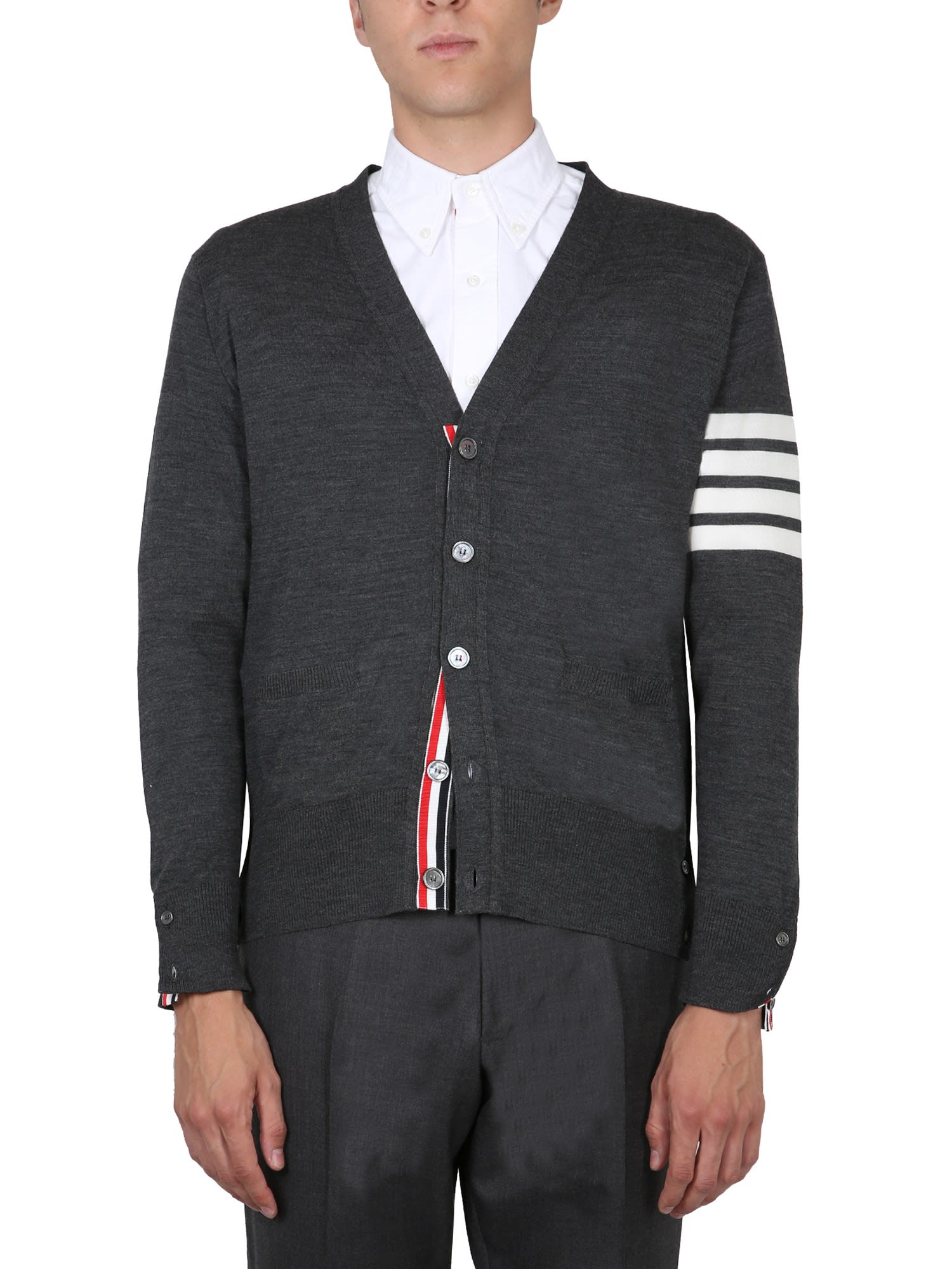 THOM BROWNE CARDIGAN WITH INLAY 4BAR