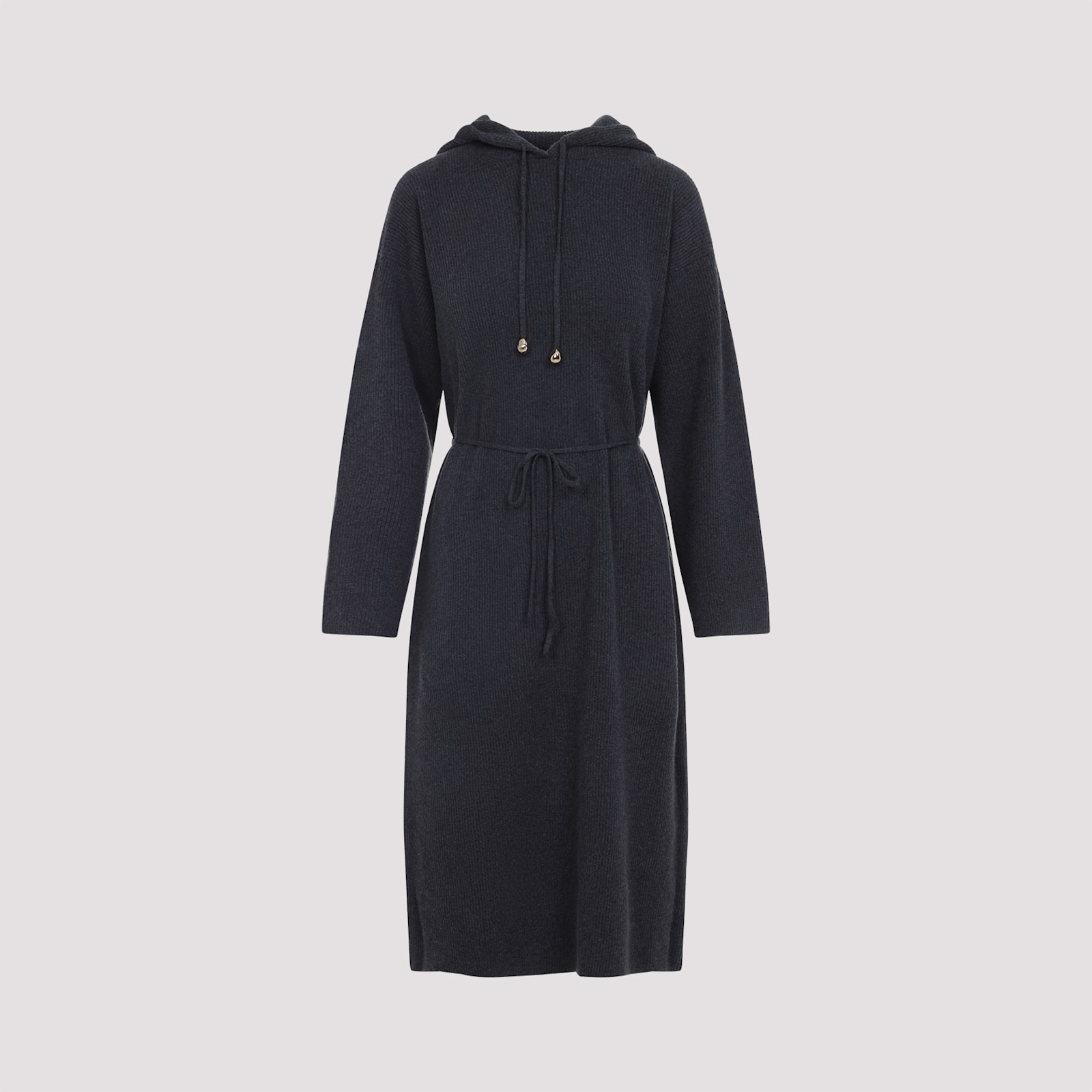 Fabiana Filippi Hooded Ankle-length Dress With Ribbed Silk Blend In Blue