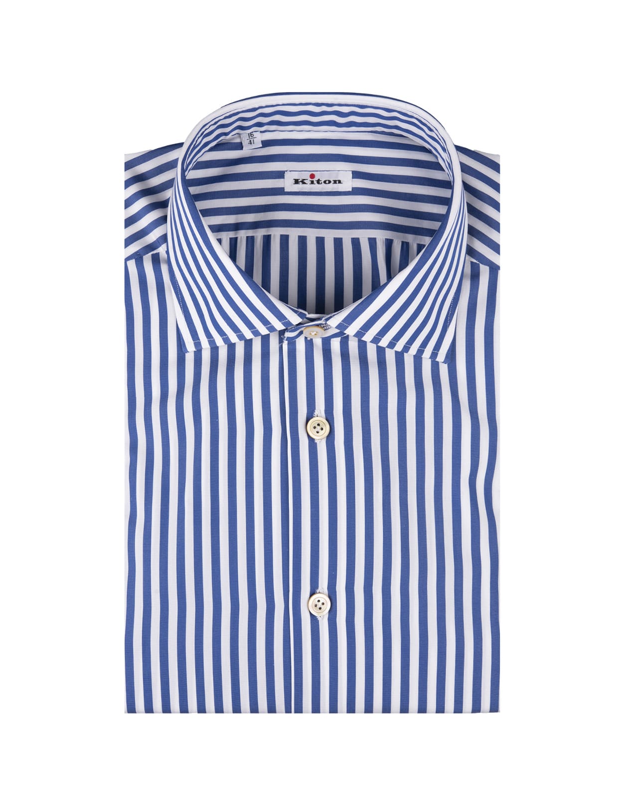 Shop Kiton Blue And White Striped Poplin Shirt