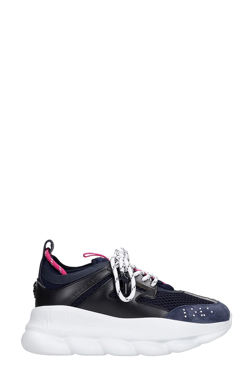 Versace Chain Reaction Sneakers In Blue Synthetic Fibers