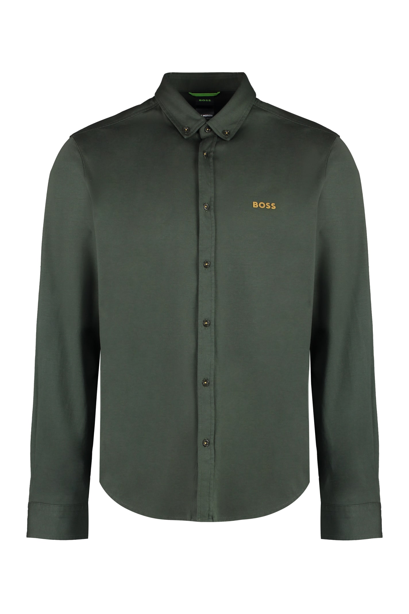 Shop Hugo Boss Button-down Collar Cotton Shirt In Green