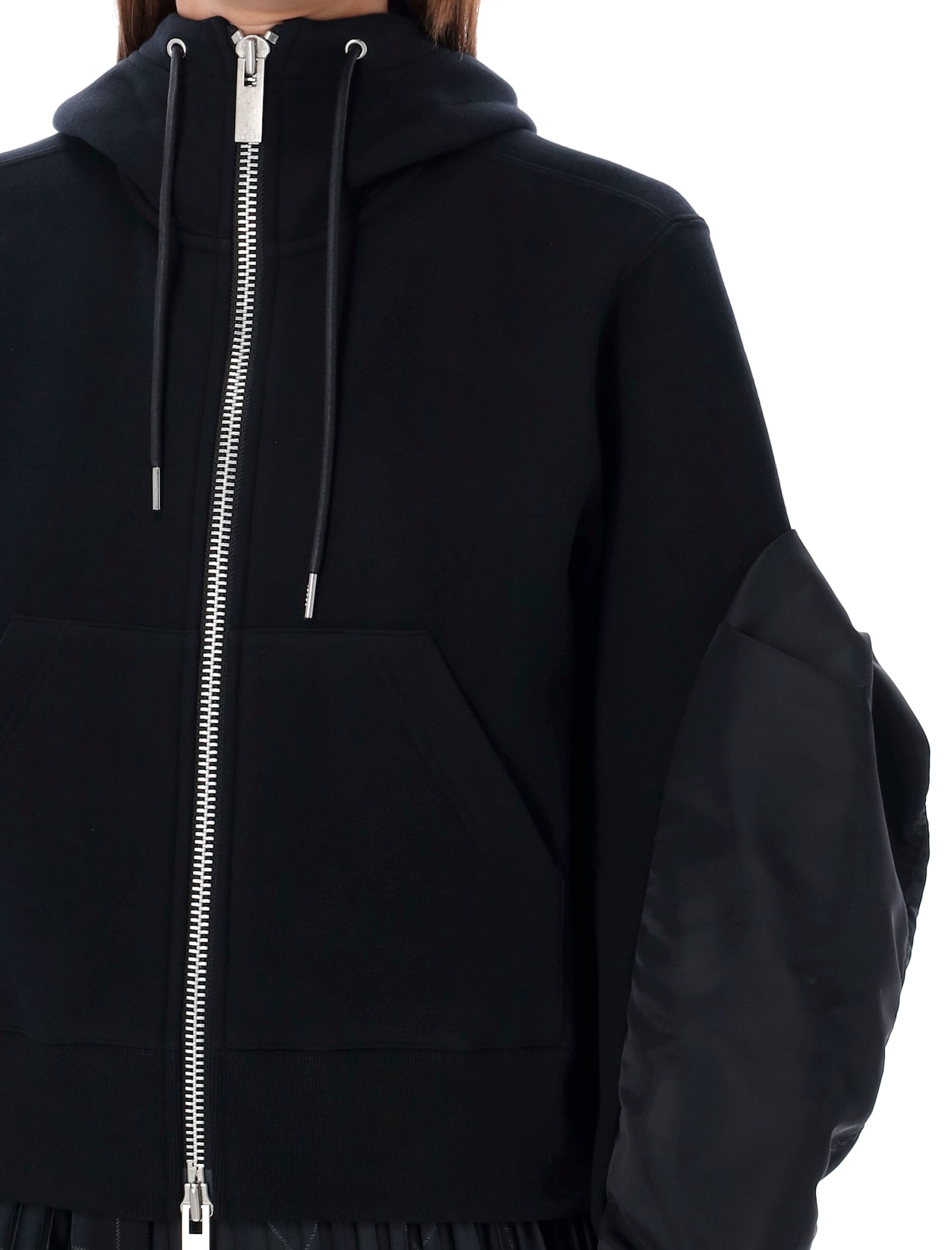 Shop Sacai Zip-up Hoodie In Black