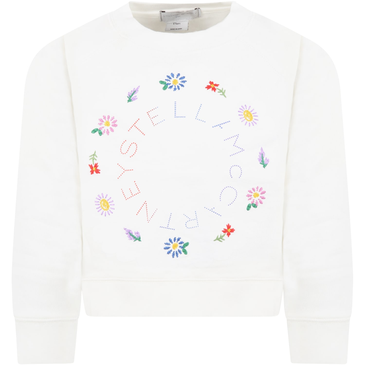 Stella McCartney Kids White Sweatshirt For Girl With Flowers