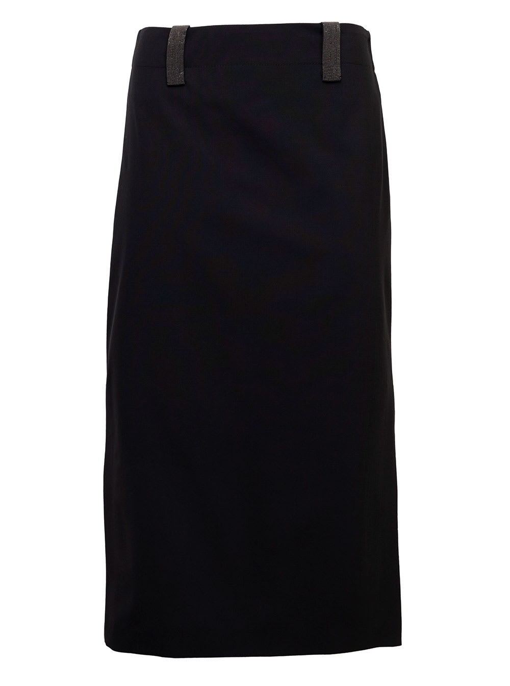Brunello Cucinelli Womans Black Wool Pencil Skirt And Monile Details