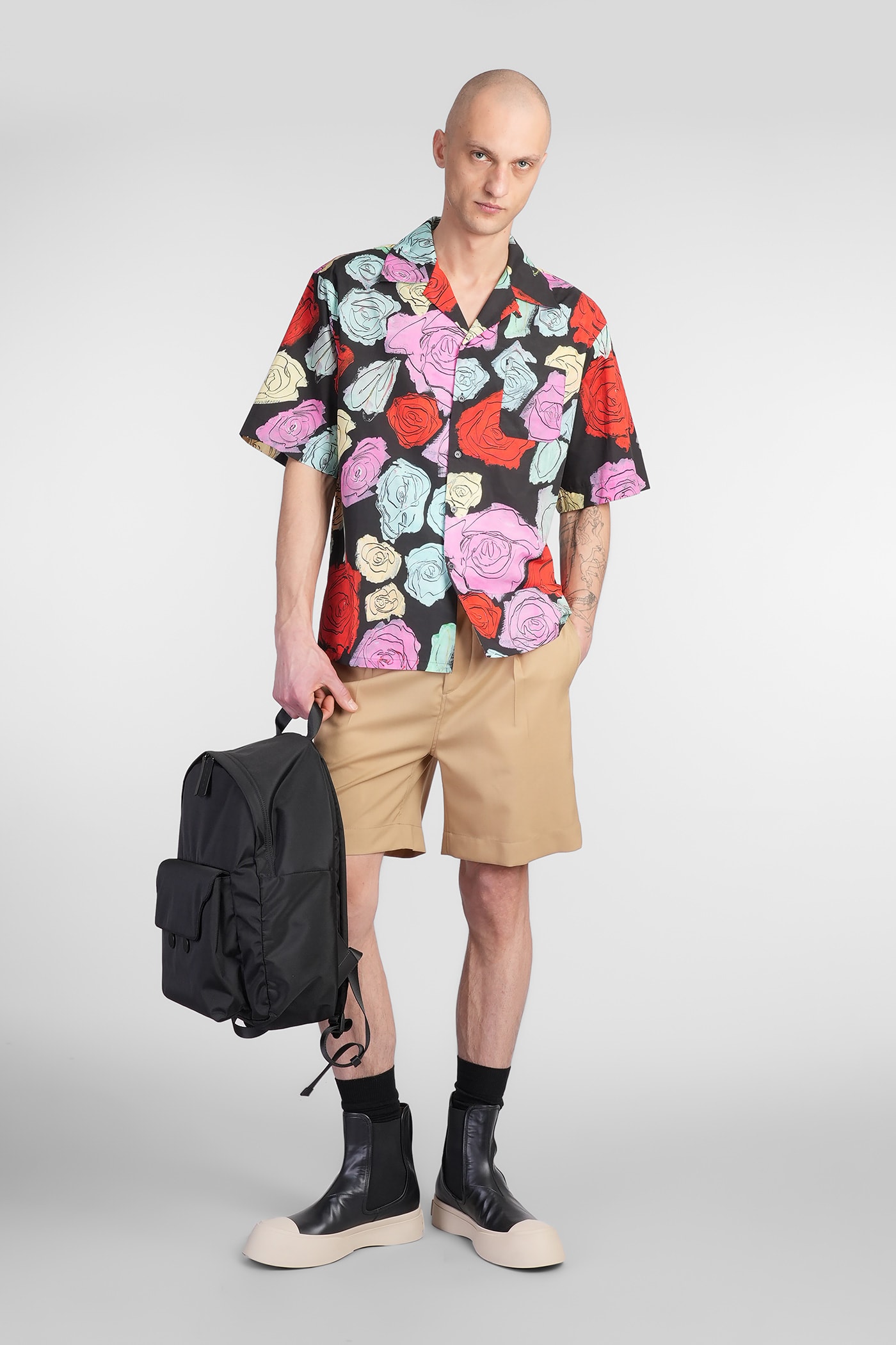 Marni Convertible-collar Floral-print Cotton-poplin Shirt In Black