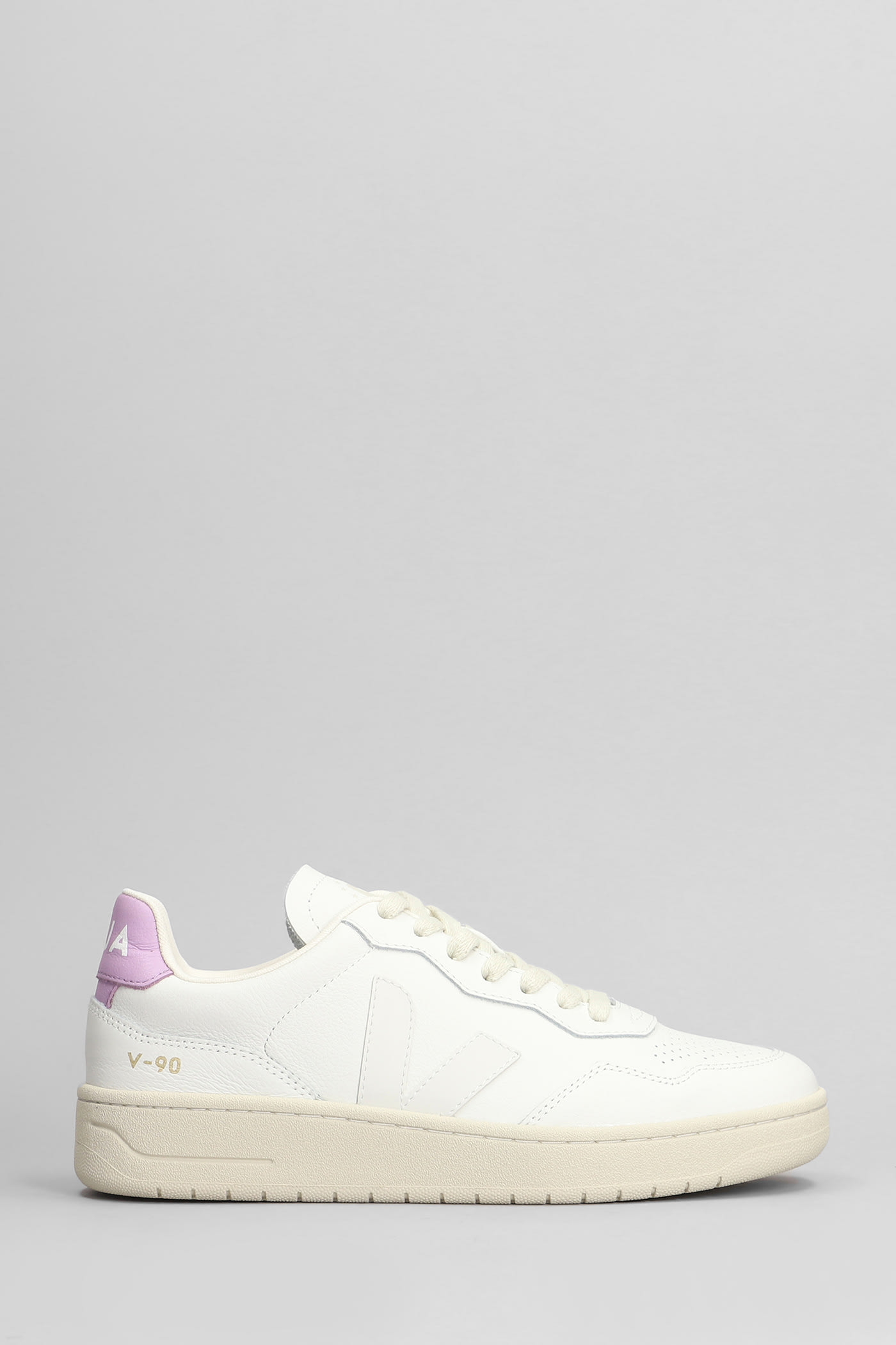 Veja V-90 Sneakers In White Leather In Rosa