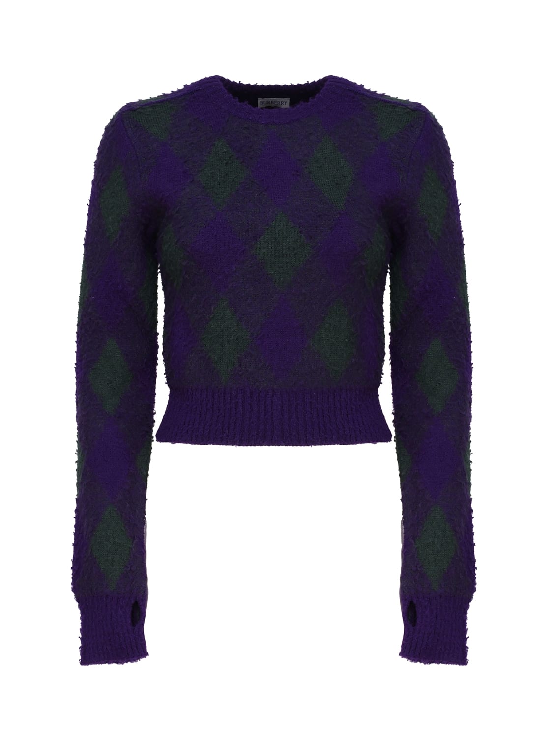 Burberry Cropped Sweater In Argyle Wool In Purple