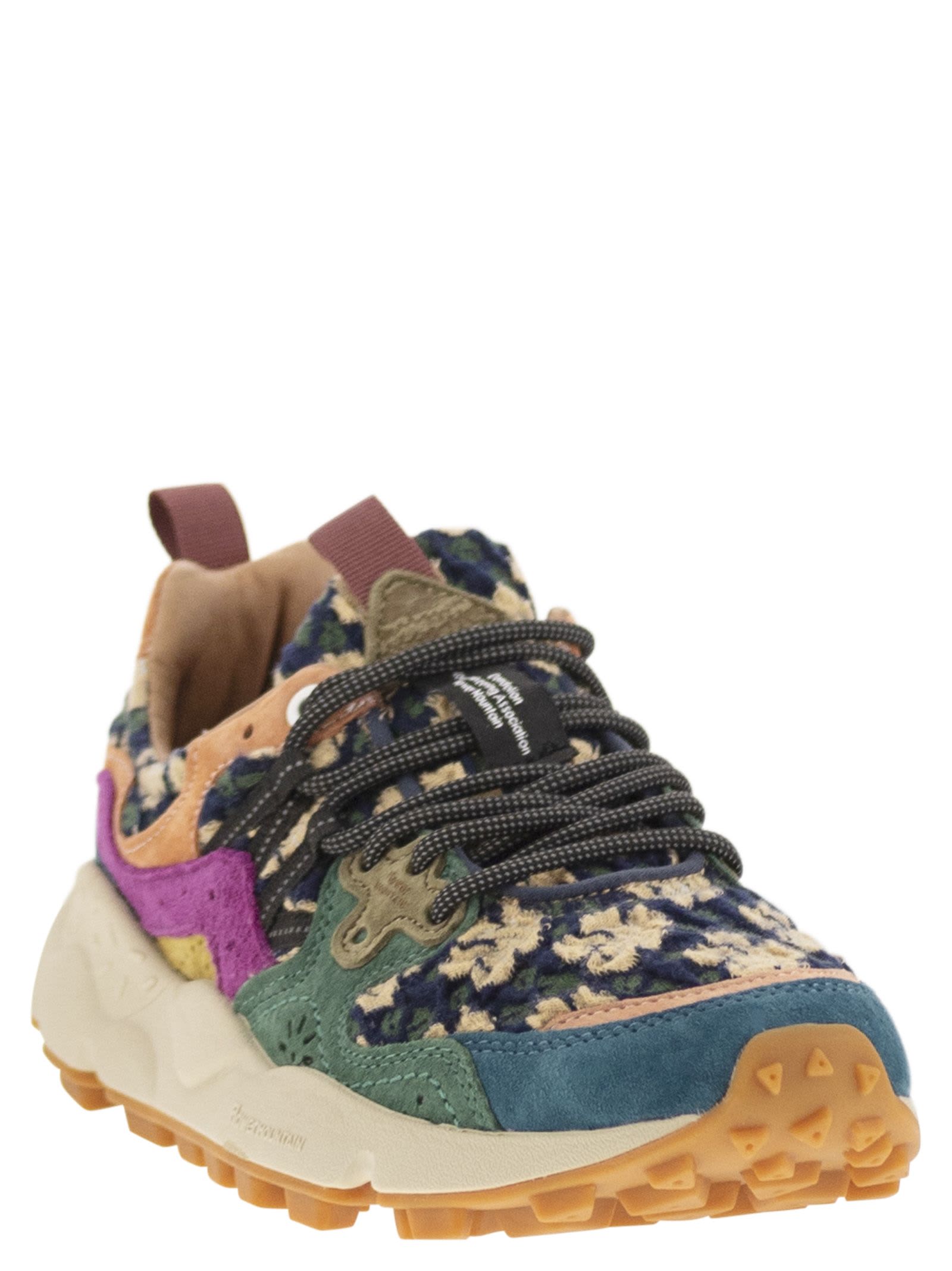 Shop Flower Mountain Yamano 3 - Sneakers In Suede And Technical Fabric In Blue/green