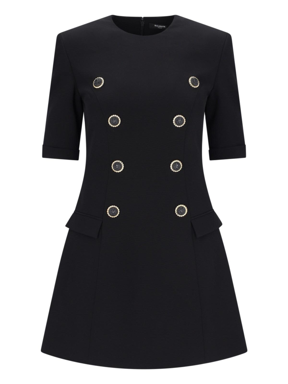 Shop Balmain Eight Buttons Crêpe Mini Dress In Nero