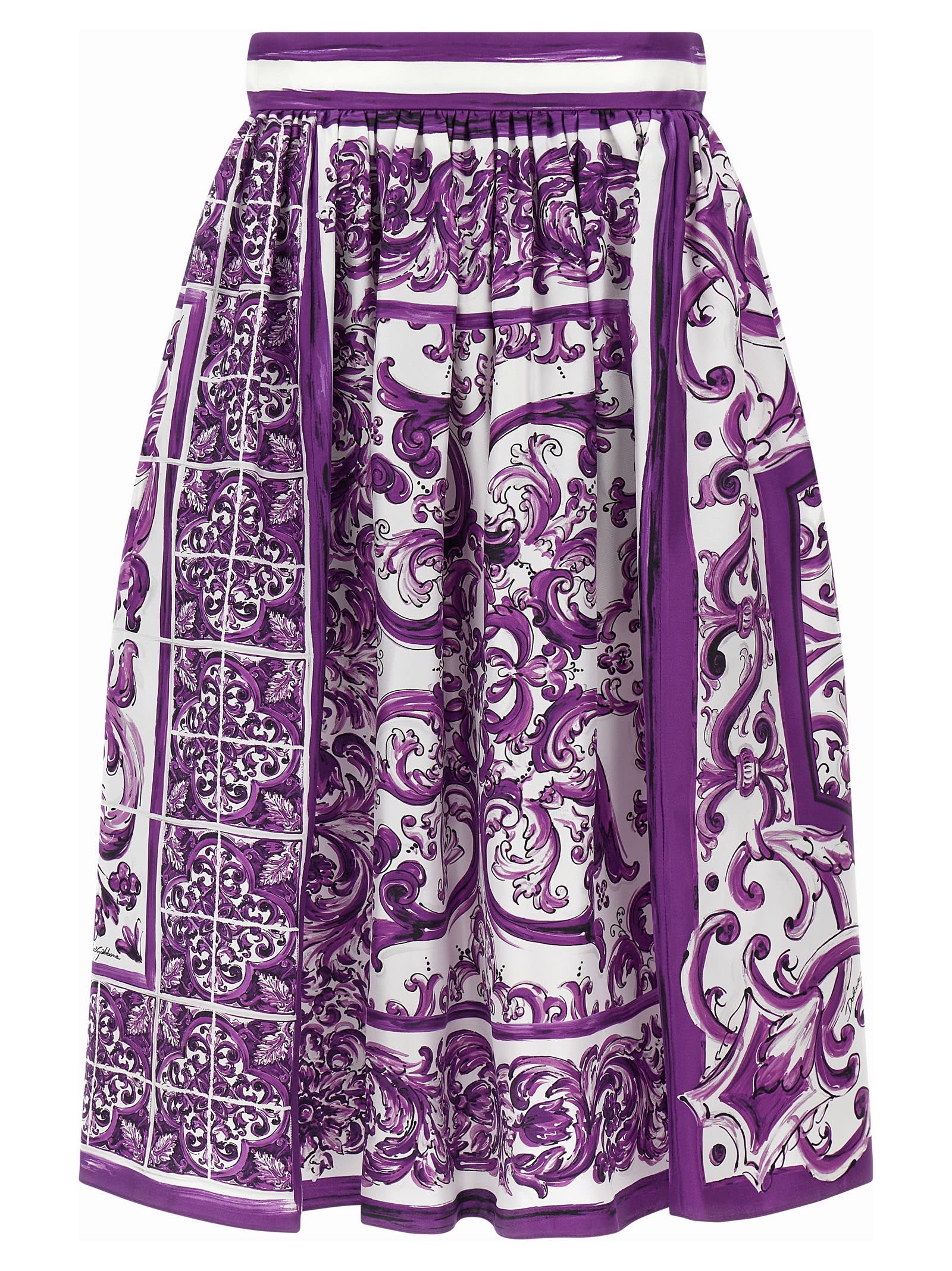 Dolce & Gabbana Maiolica Print Silk Skirt In Multi