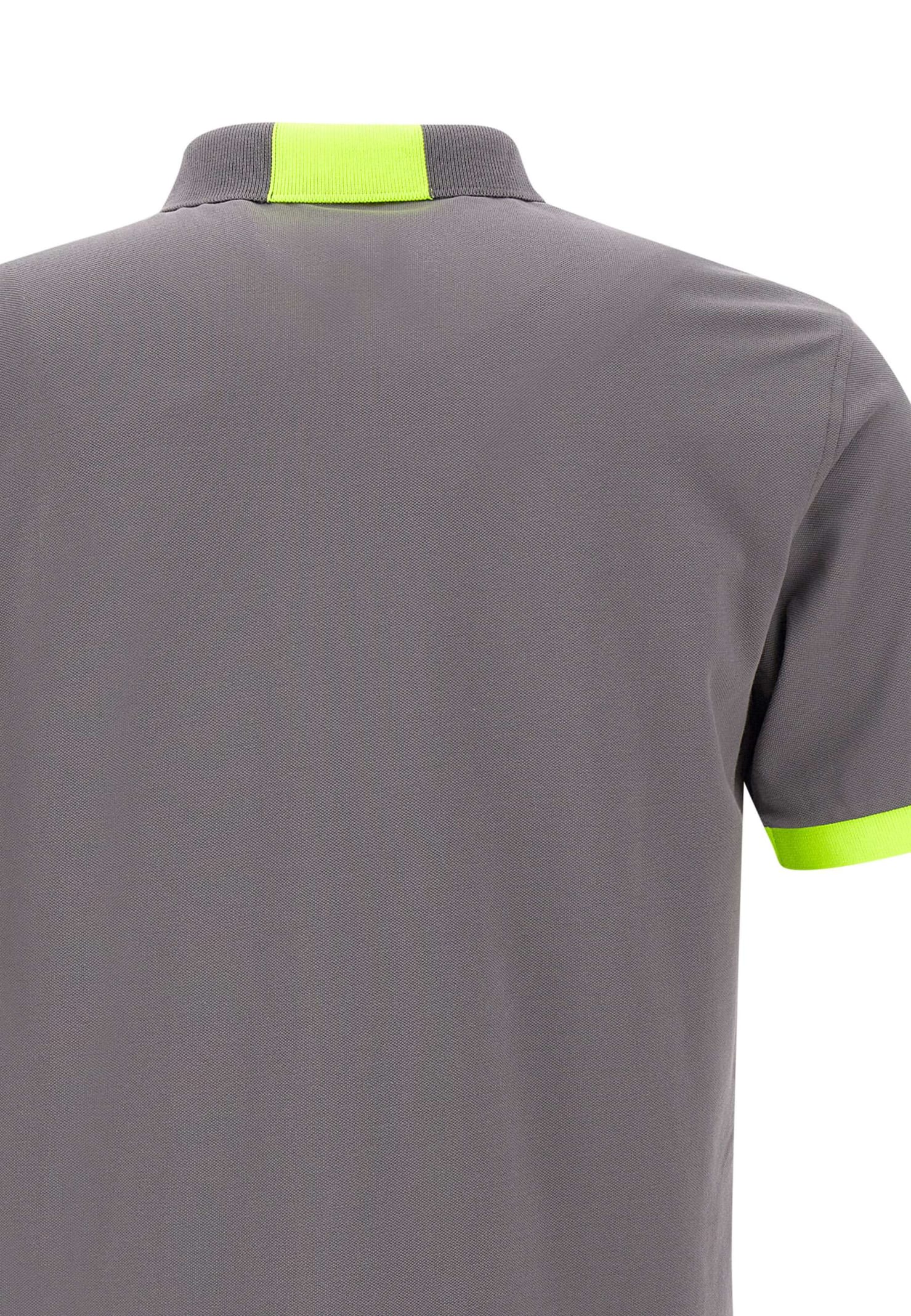 Shop Sun 68 Fluo Logo Cotton Polo Shirt In Grey