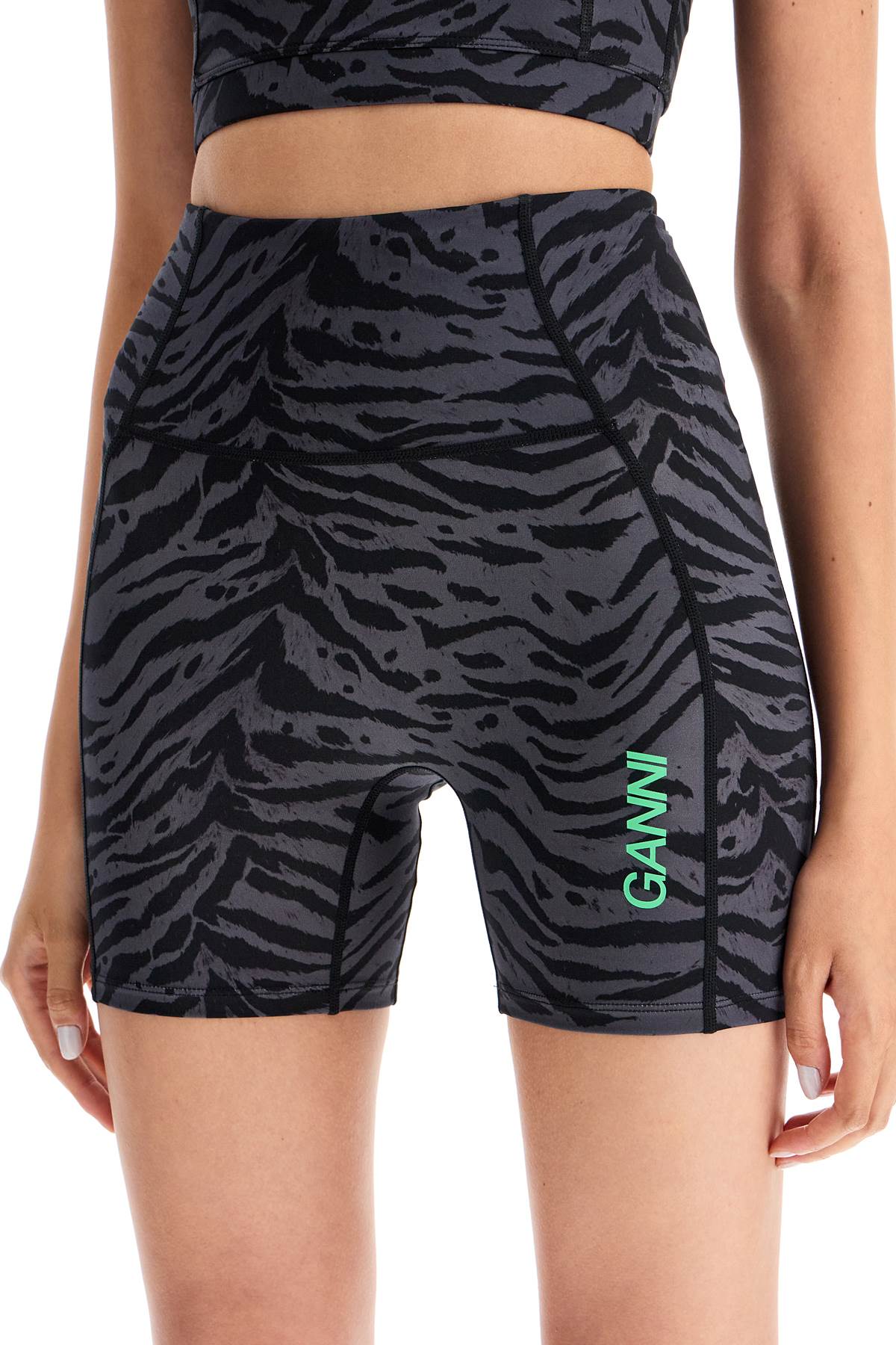 Shop Ganni Animal Print Sports Shorts In Phantom (grey)