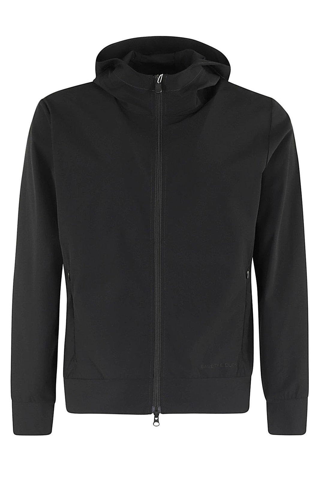 Shop Save The Duck Luiz Logo Detailed Hooded Jacket In Black