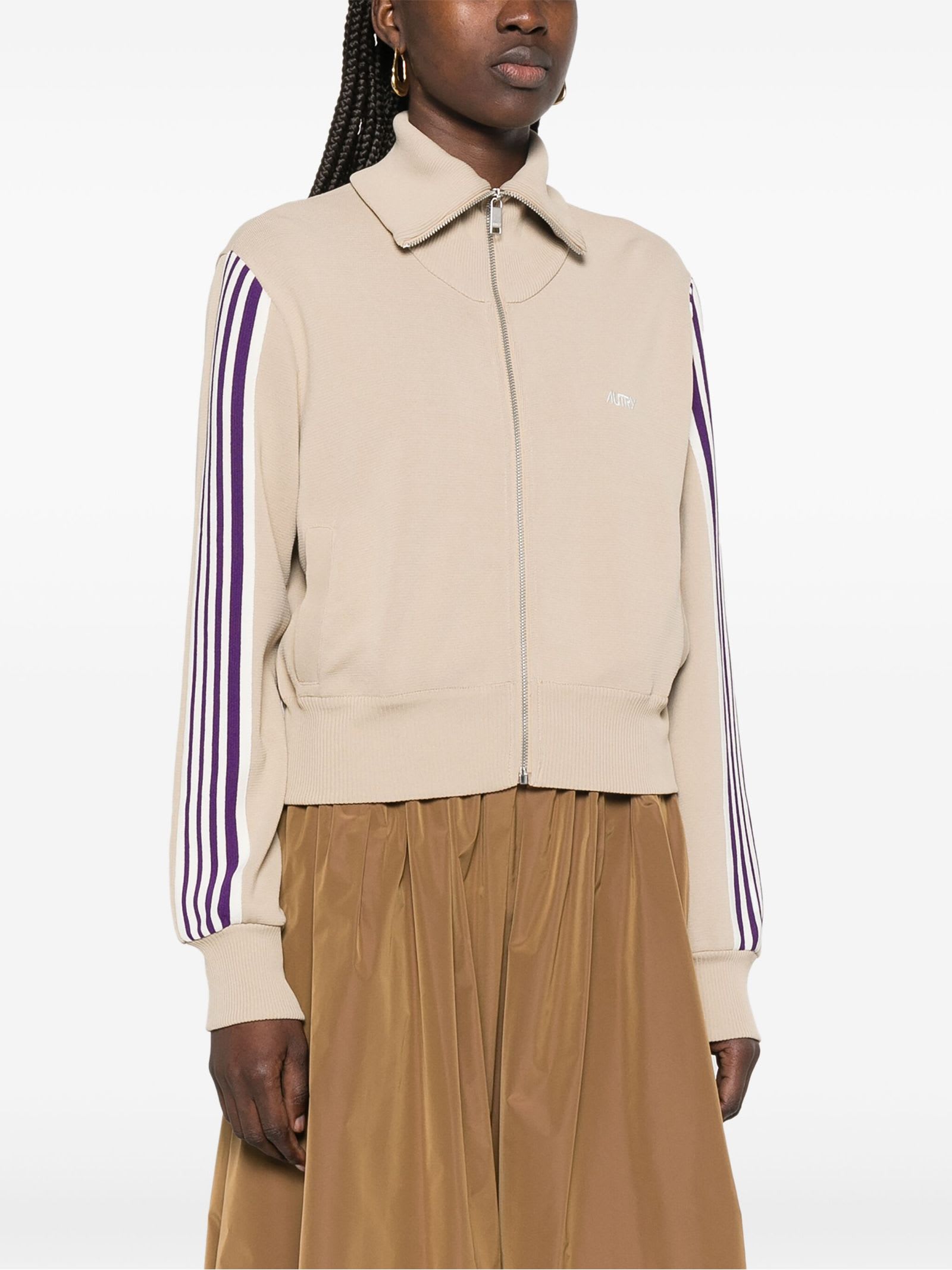 Autry Knitted Zip-up Sweatshirt In Beige
