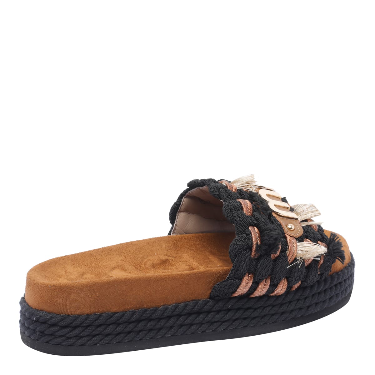 Mou Black Leather And Fabric Sandals In Black
