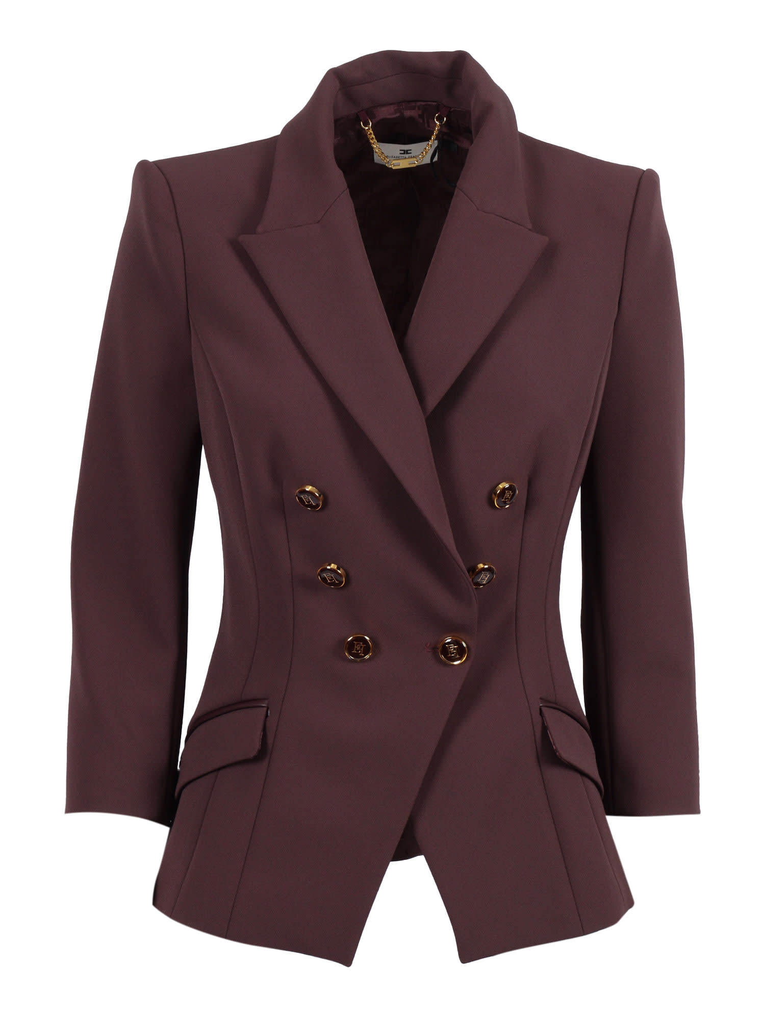 Elisabetta Franchi Bordeaux Jacket Gold-tone Buttons In Brown