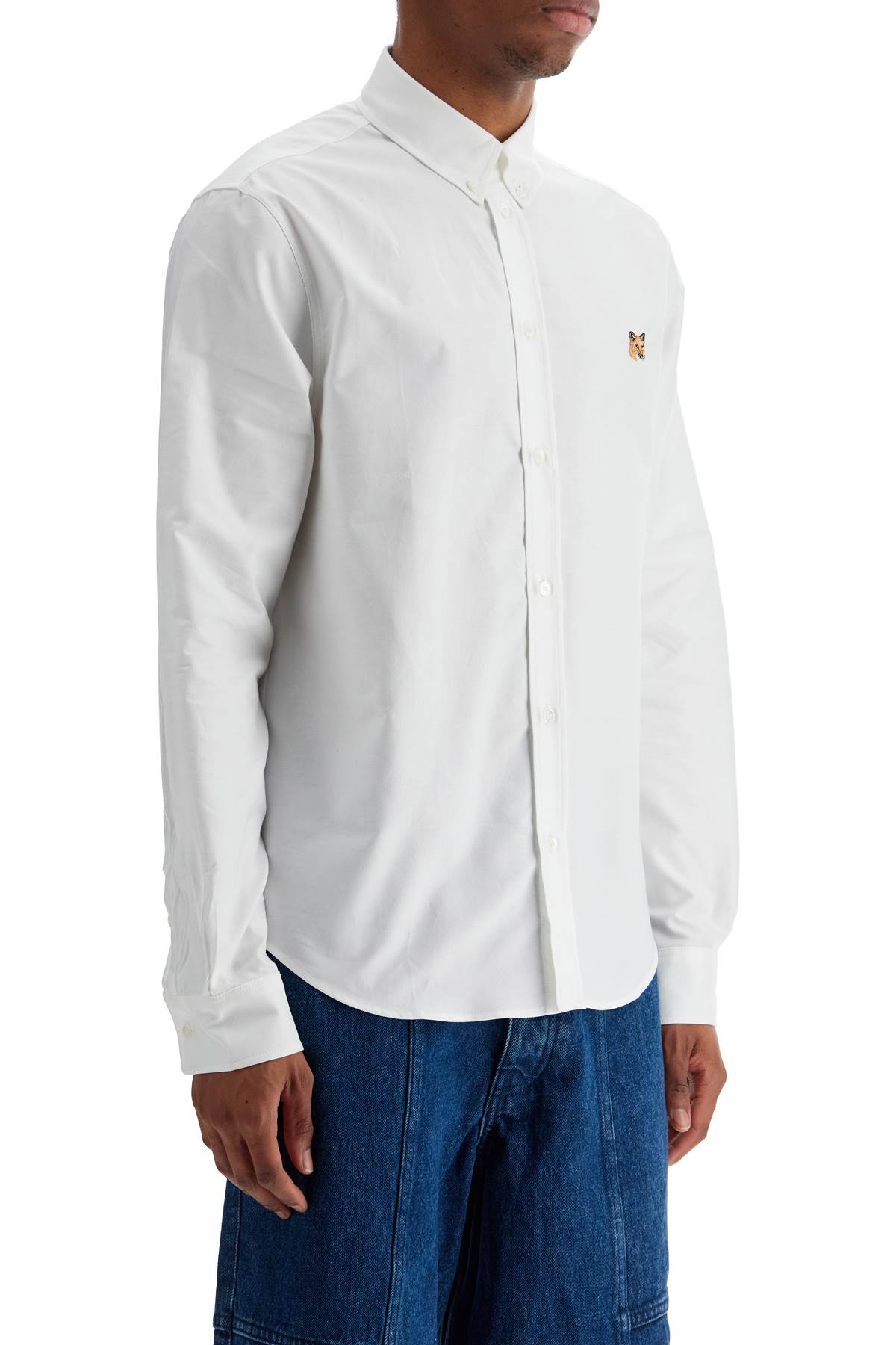 Maison Kitsuné Mens White Cotton Shirt With Fox Embroidery