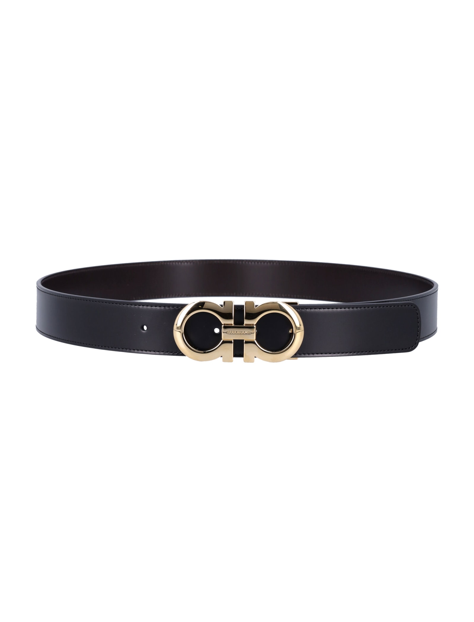 Shop Ferragamo Gancini Buckle Belt In Nero Hickory