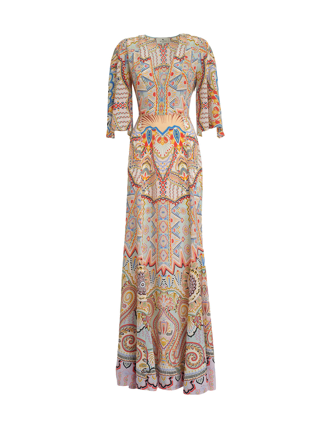 Etro Long Silk Dress With Multicolored Ornamental Paisley Motifs