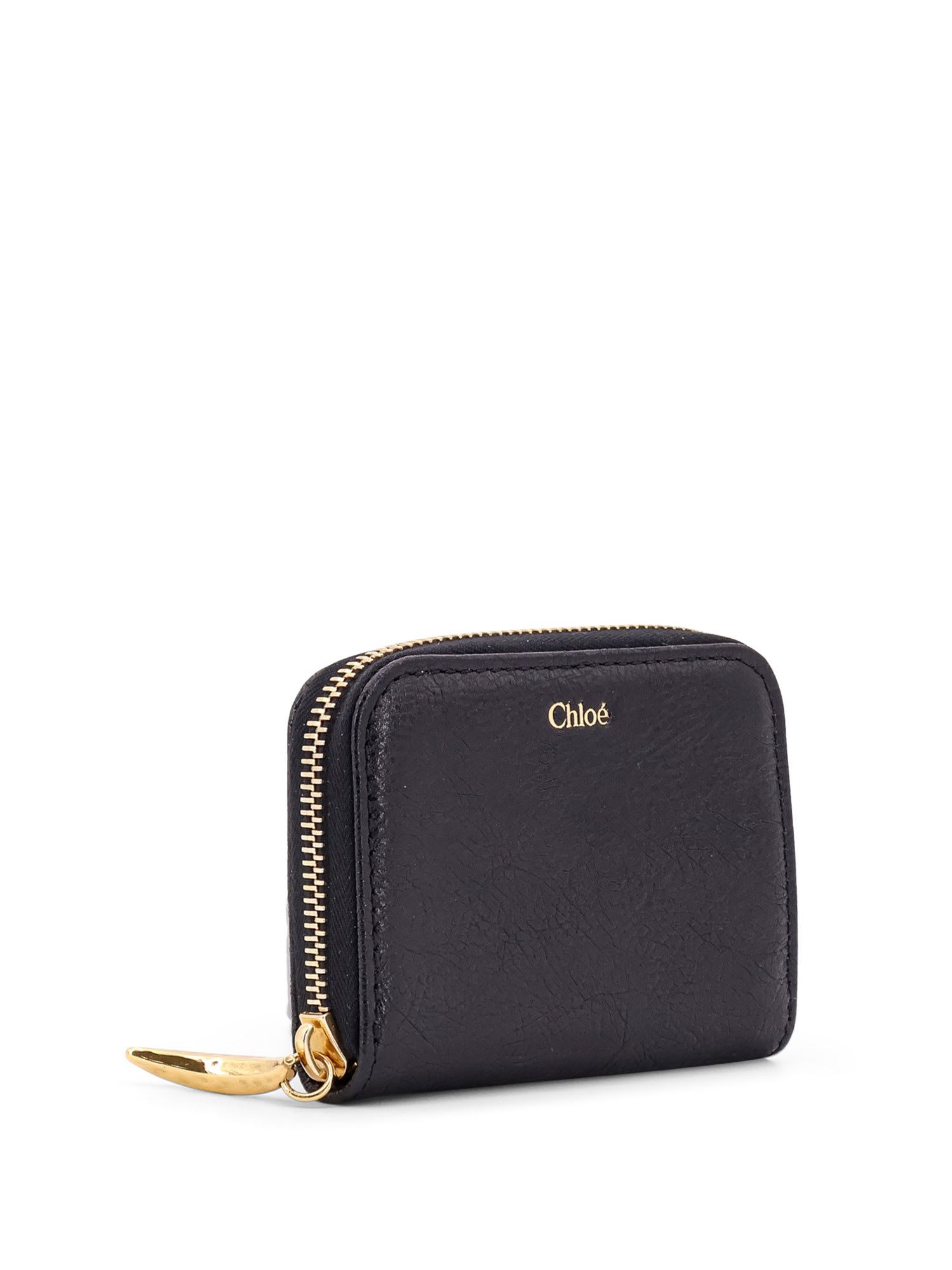 Chloé Logo Front Leather Wallet With Banana Slider In Black