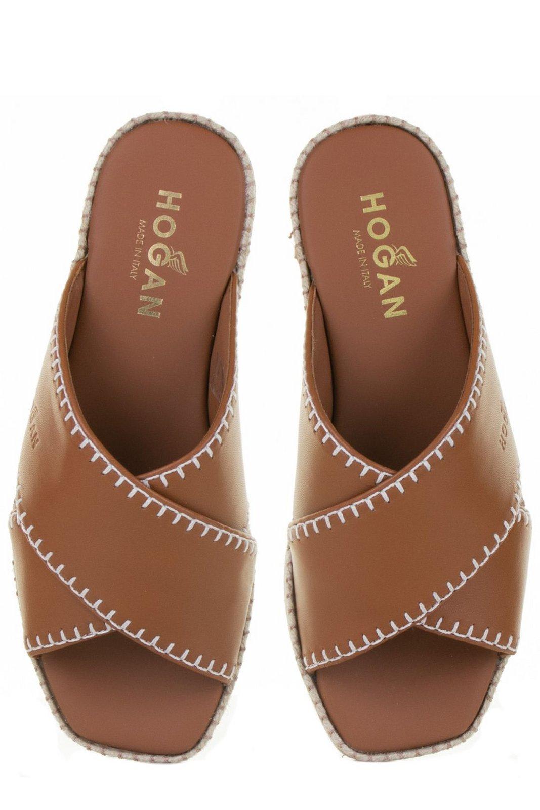 Shop Hogan Crossover Strap Open-toe Sandals In Buff