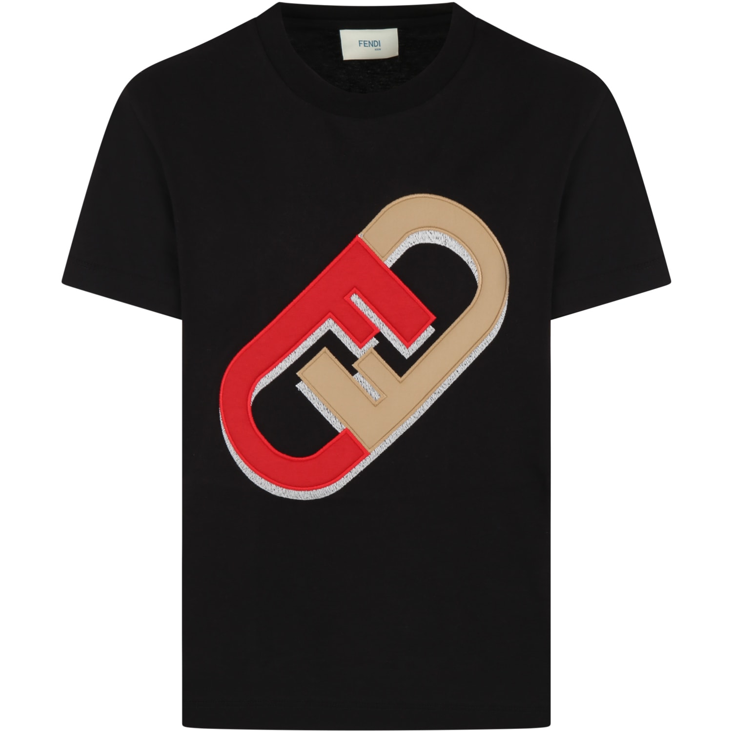 Fendi Black T-shirt For Kids With Iconic Double F