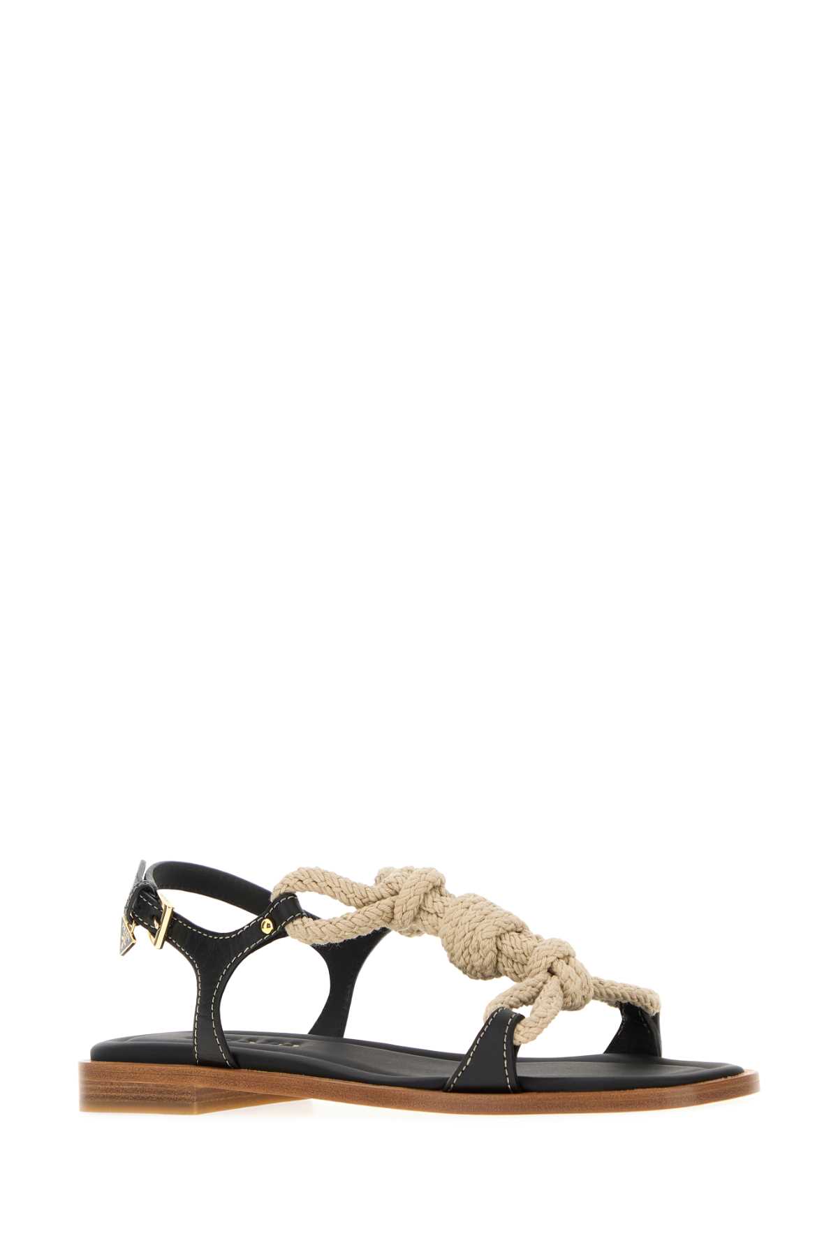 Prada Fabric And Leather Sandals With Rope Detail In Black