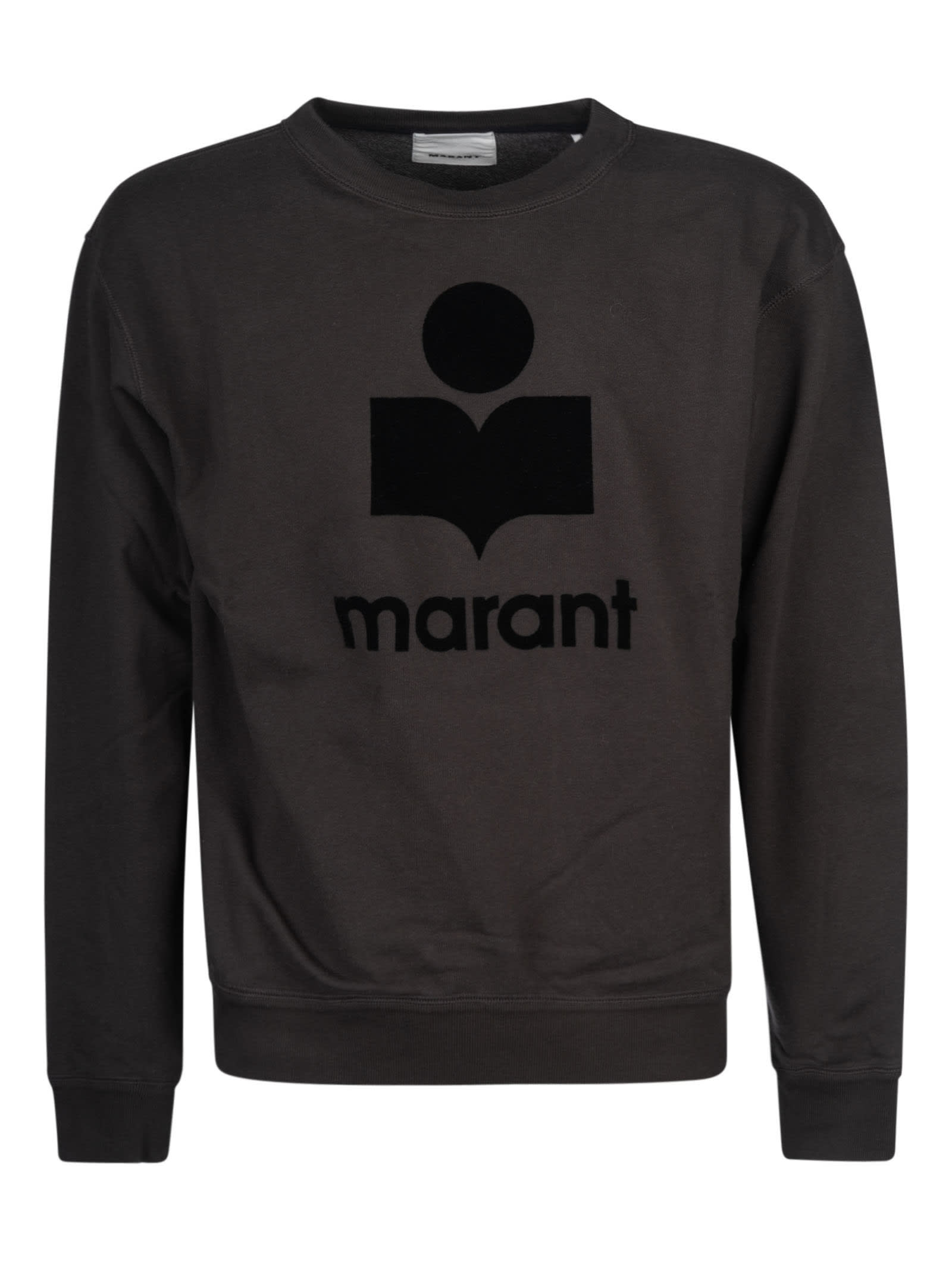 Isabel Marant Flocked Logo Cotton Sweatshirt In Faded Black