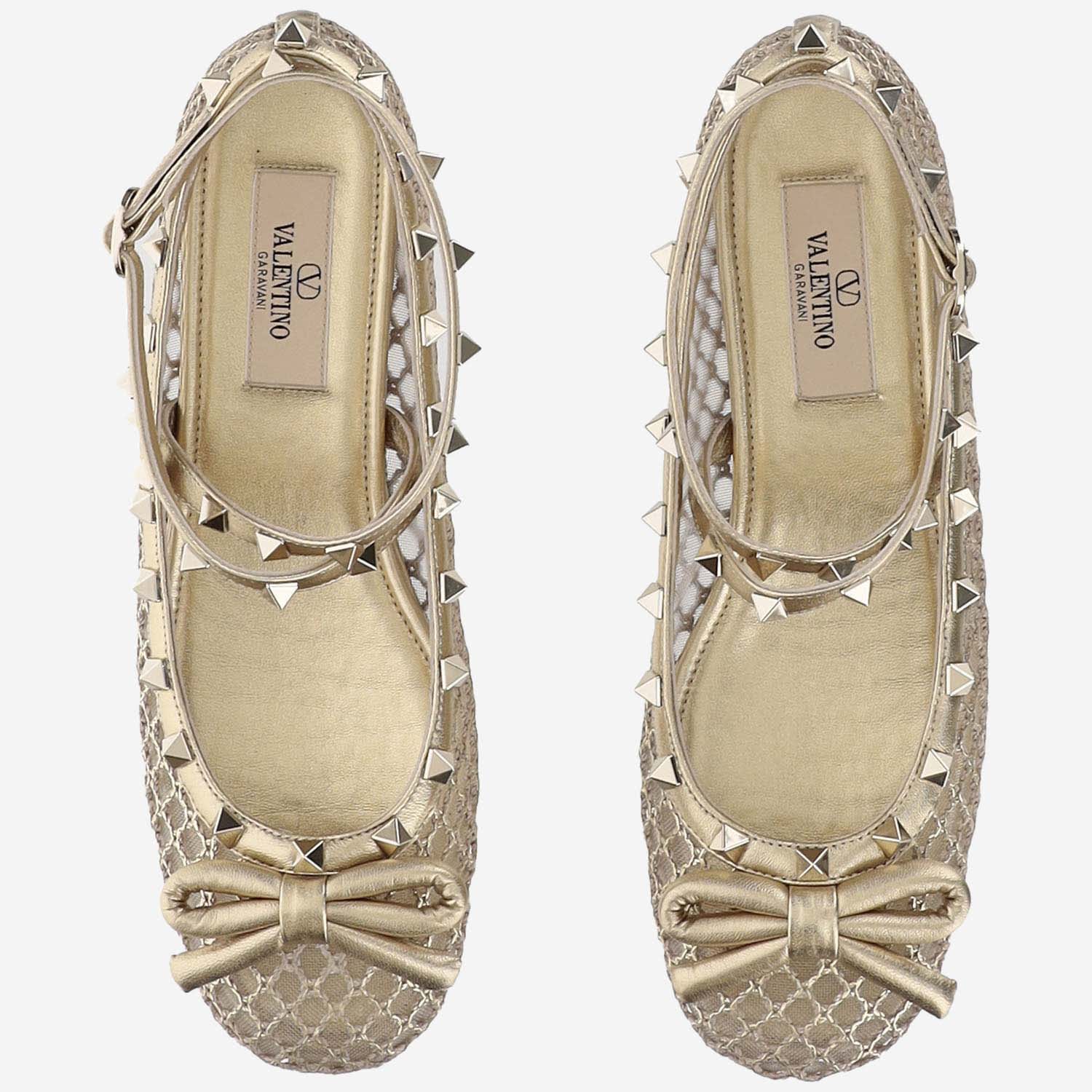 Shop Valentino Rockstud Ballet Flat In Mesh And Tonal Studs In Golden