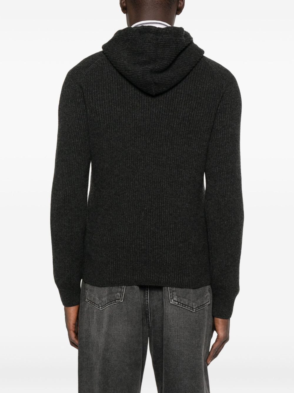 Tagliatore Dark Gray Ribbed Hooded Sweater In Gray