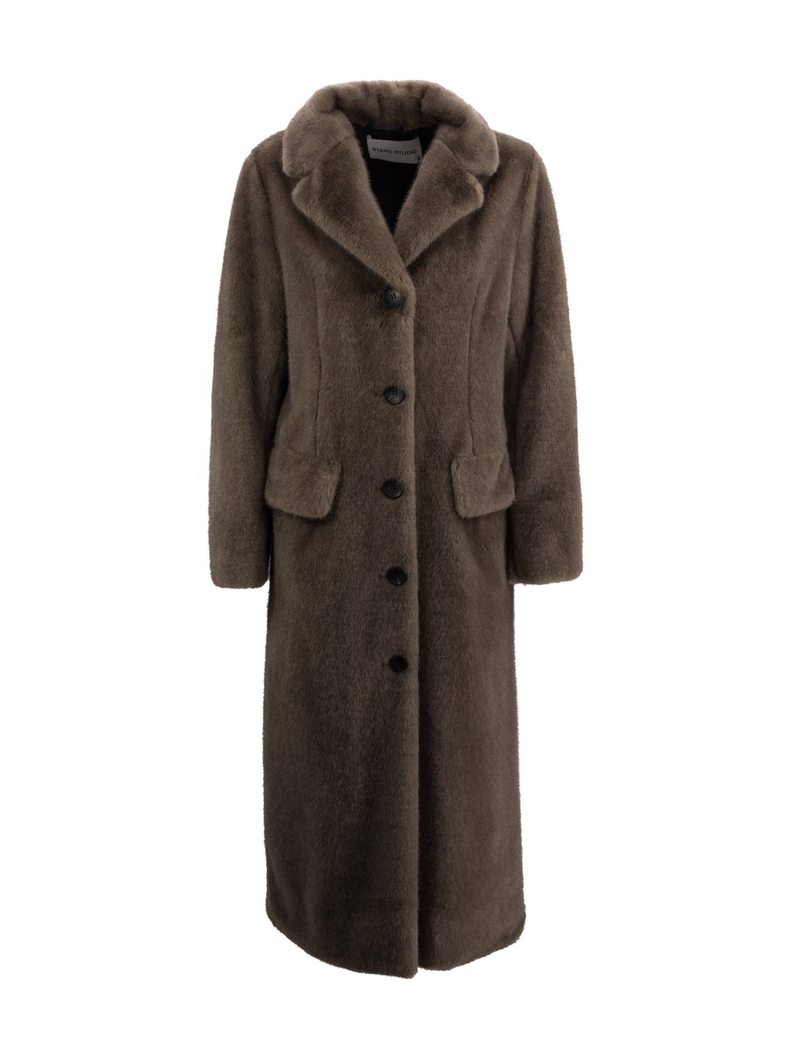 STAND STUDIO NOTCHED-COLLAR FAUX-SHEARLING COAT
