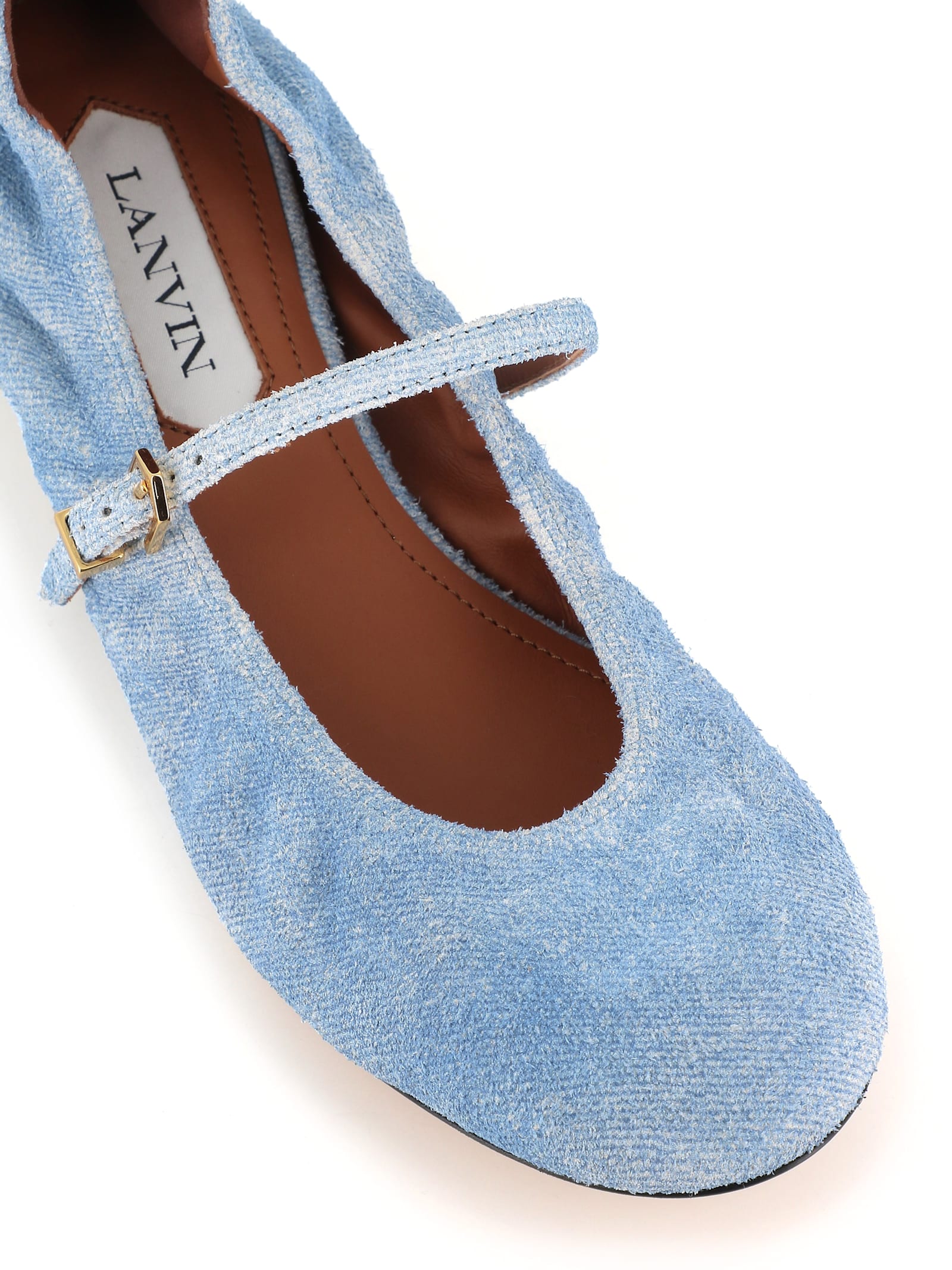 Lanvin Heeled Mary Janes In Leather With A Faded Denim Effect In Jeans