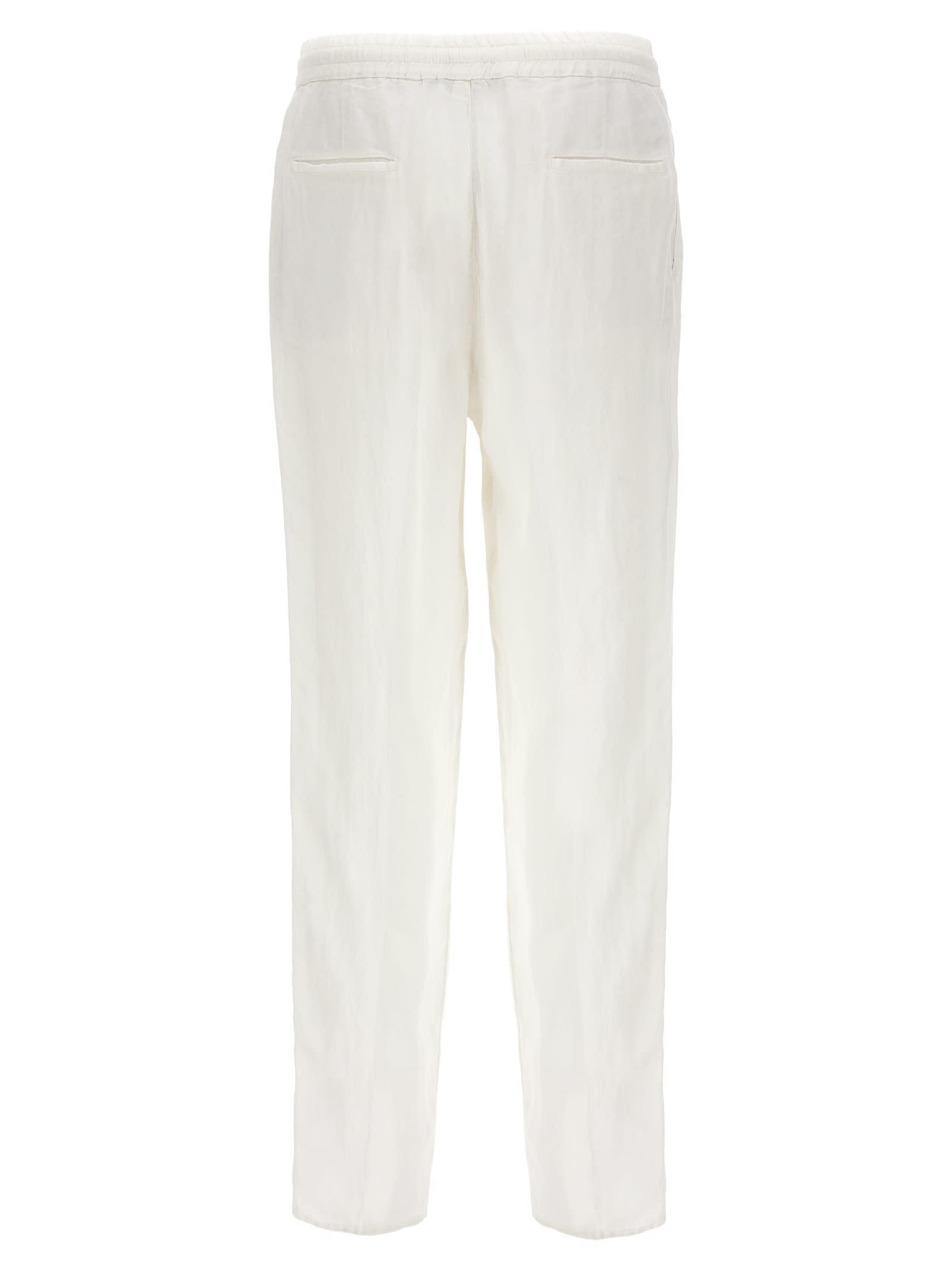 Shop Brunello Cucinelli Linen Pin Tuck Trousers In White