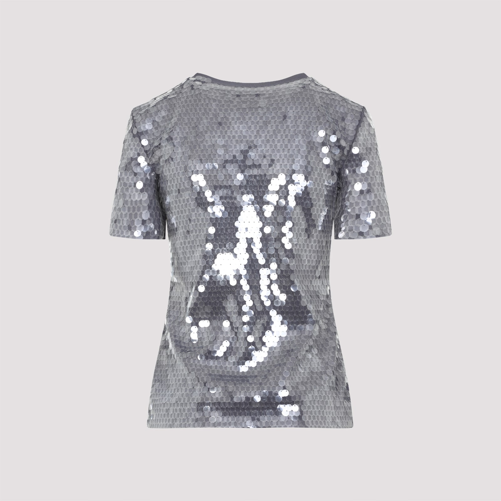 Sportmax Fitted Grey T-shirt With Hexagonal Sequin Detailing In Nero Sfumato