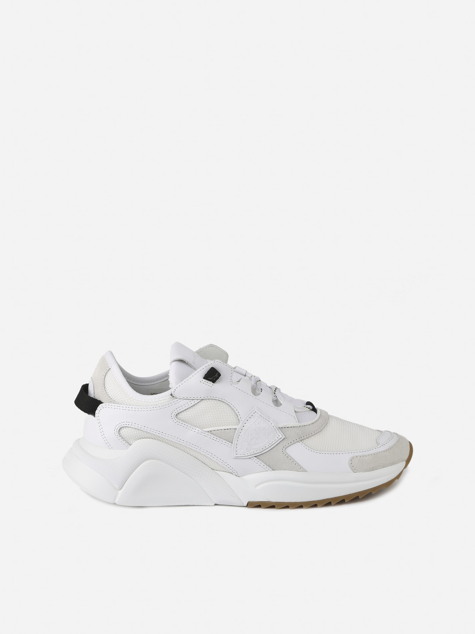 Philippe Model Eze Low Sneakers In White Leather And Fabric
