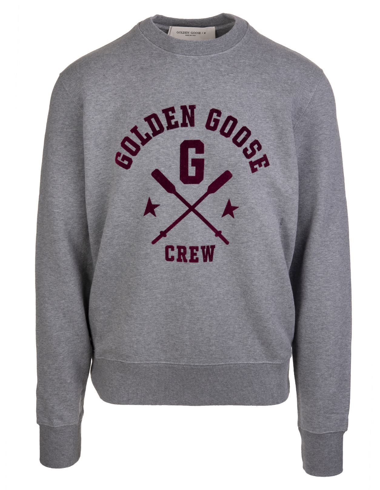 Golden Goose Man Grey Round-neck Sweatshirt With Bordeaux Logo