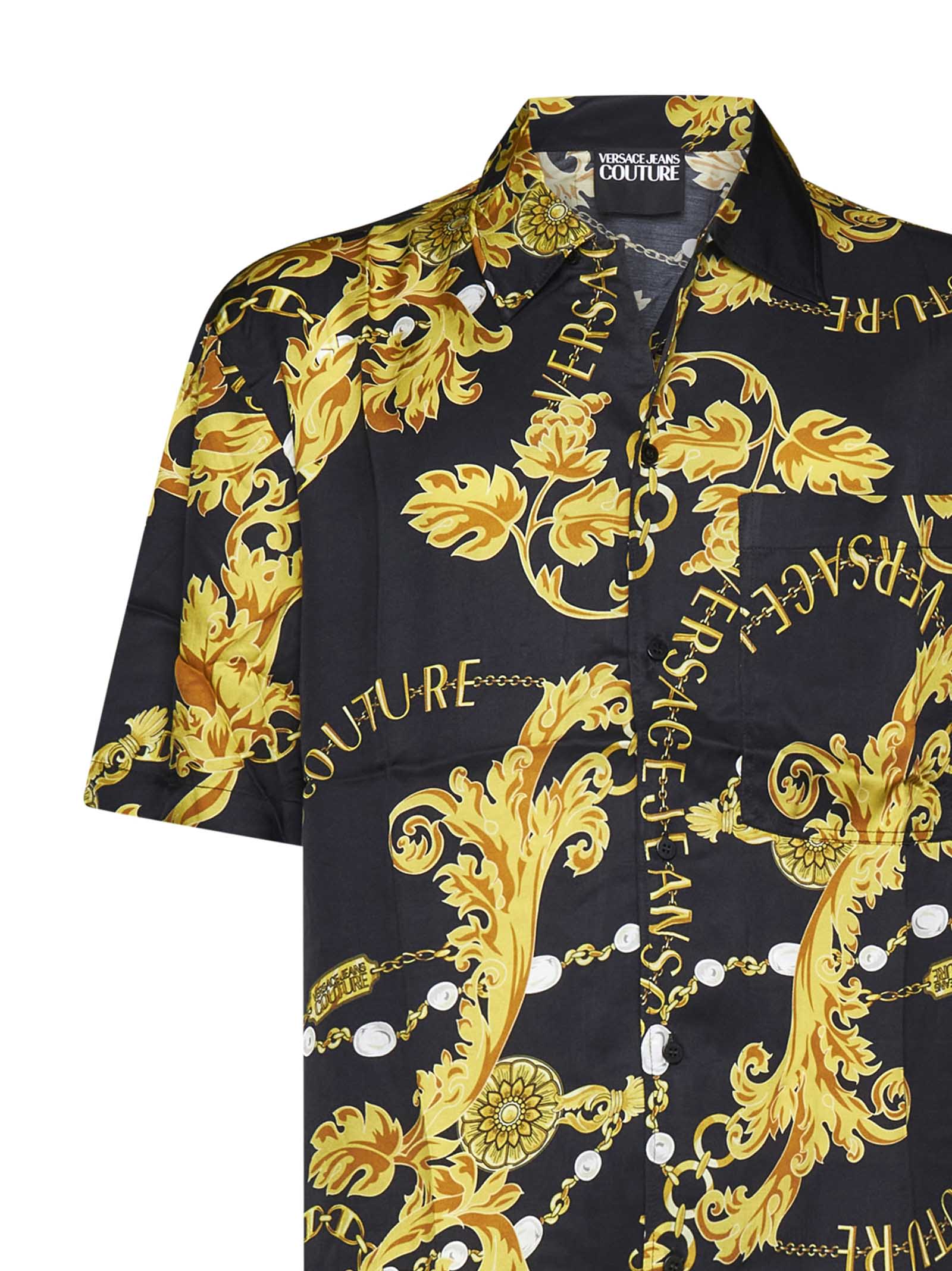 Versace Jeans Couture Man Shirt Black Size 44 Viscose In Black Gold