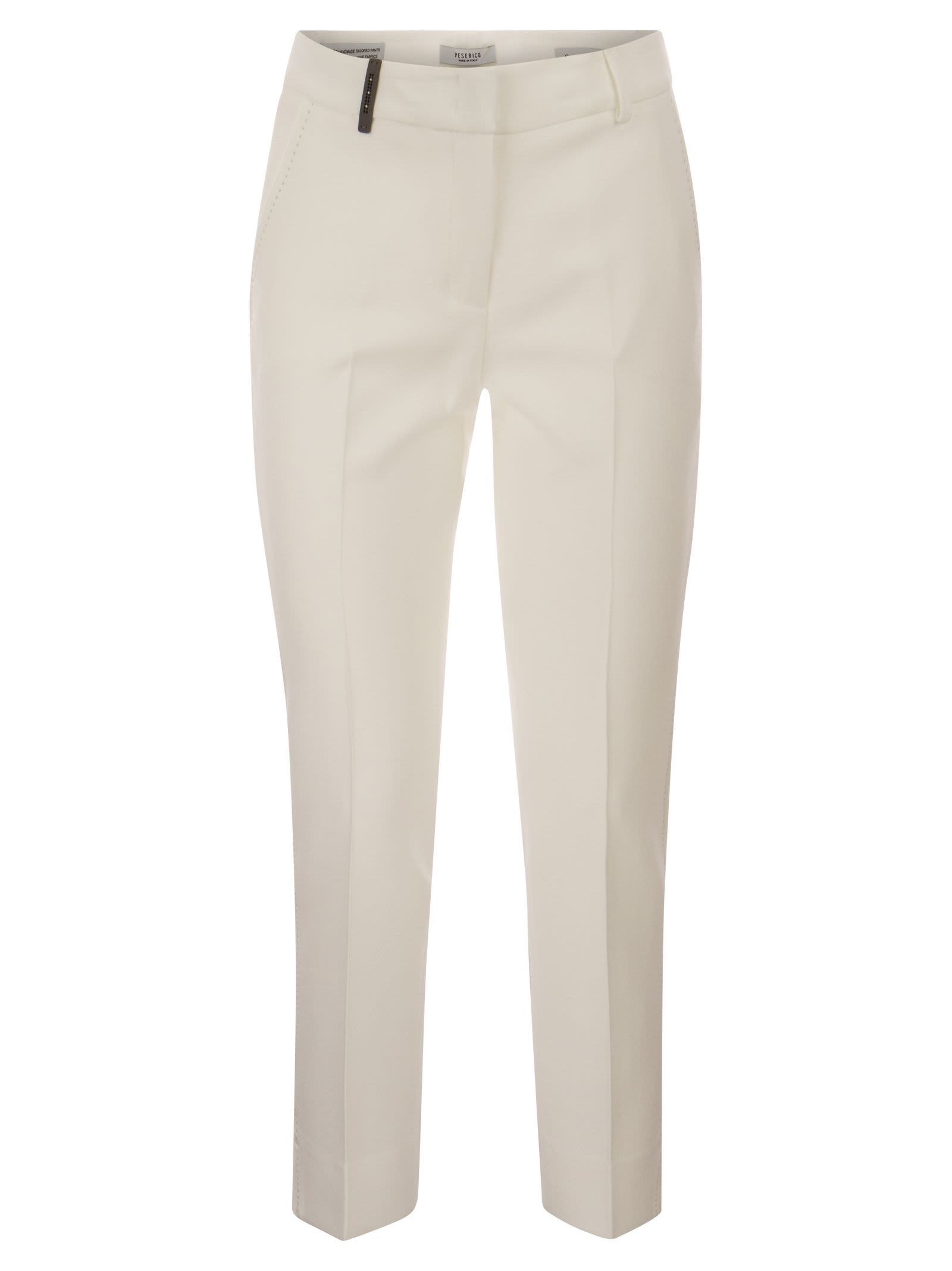 Shop Peserico Stretch Cotton Gabardine Cigarette Trousers In White