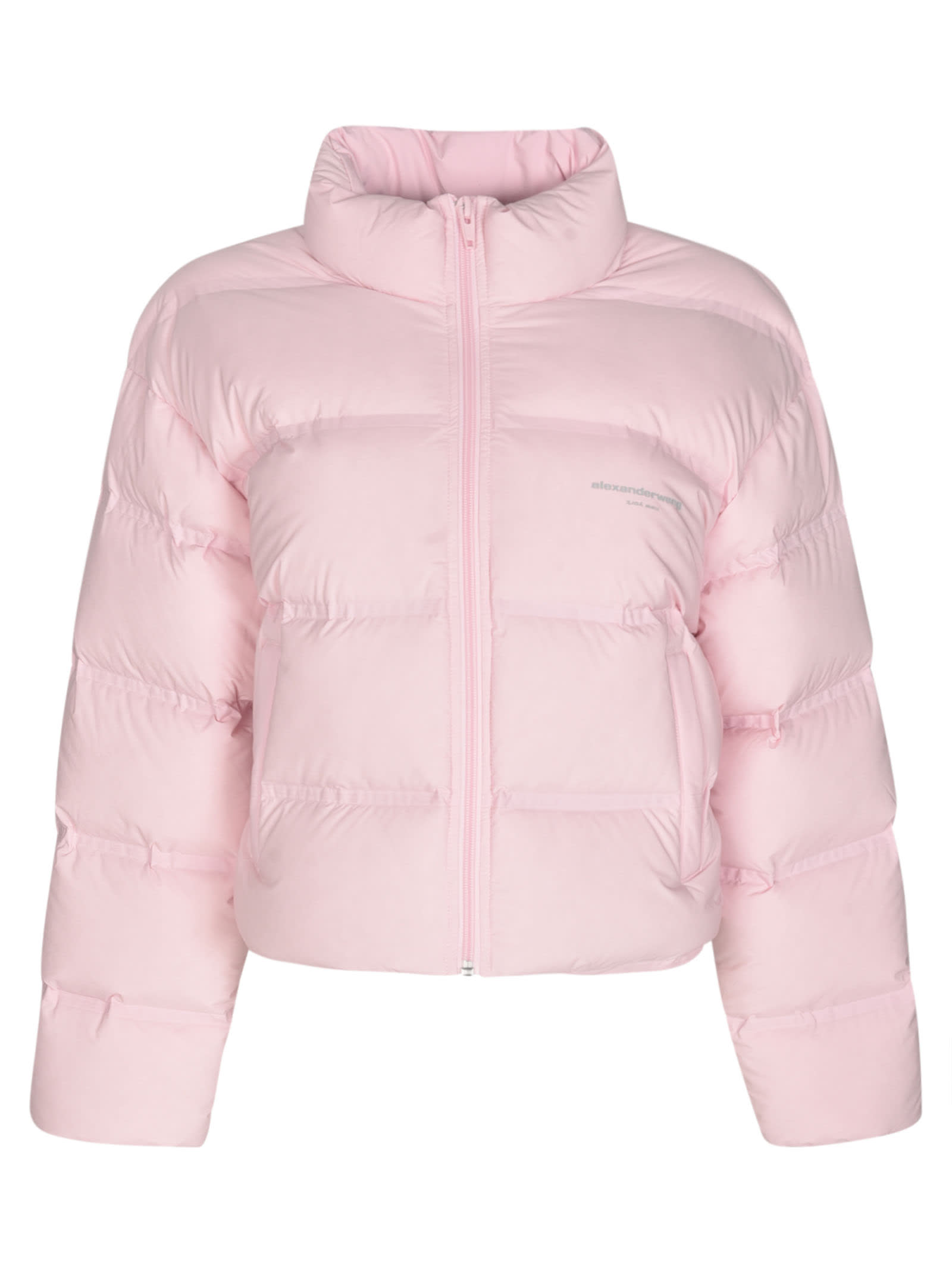 Alexander Wang Logo Print Cropped Puffer Jacket - Women's - Polyester/elastane/feather In Light Pink